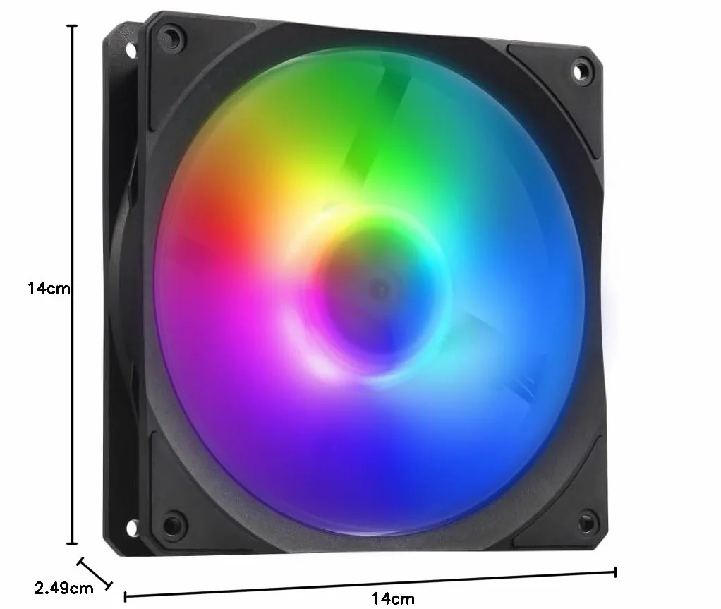 Ventola per radiatore Cooler Master Mobius 140P ARGB - Design con lama ad anello (PWM), sistema cuscinetti dinamici ad anello (max. 76,5 CFM, 2,3 mmH2O, 30 dBA), telaio Air-Focus smussato RGB Gen 2