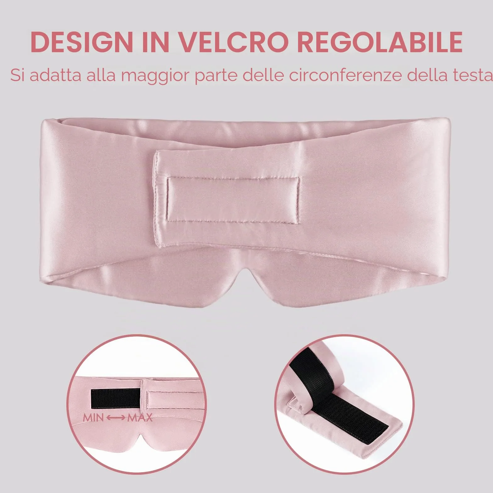 Mascherina per dormire in seta di gelso 100% regolabile rosa