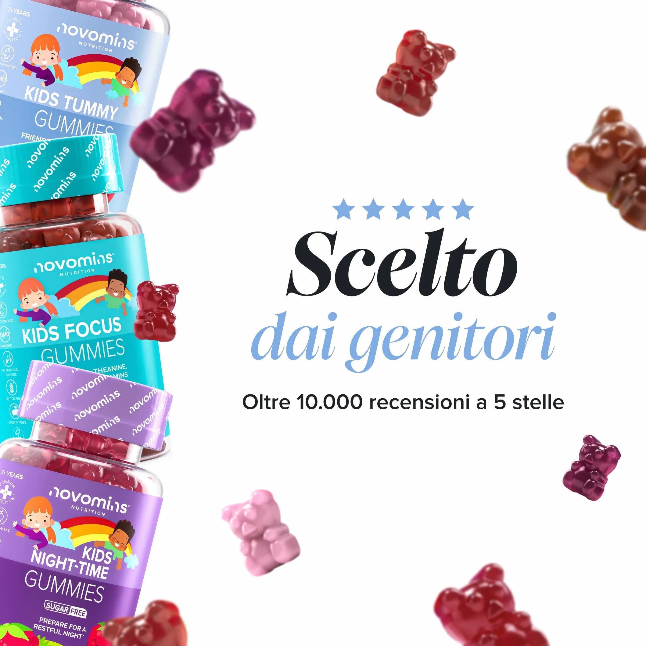 Probiotici Bambini Gommose Fermenti Lattici con Vitamina D3 & Calcio Benessere Intestinale Difese 30 Gommose Novomins