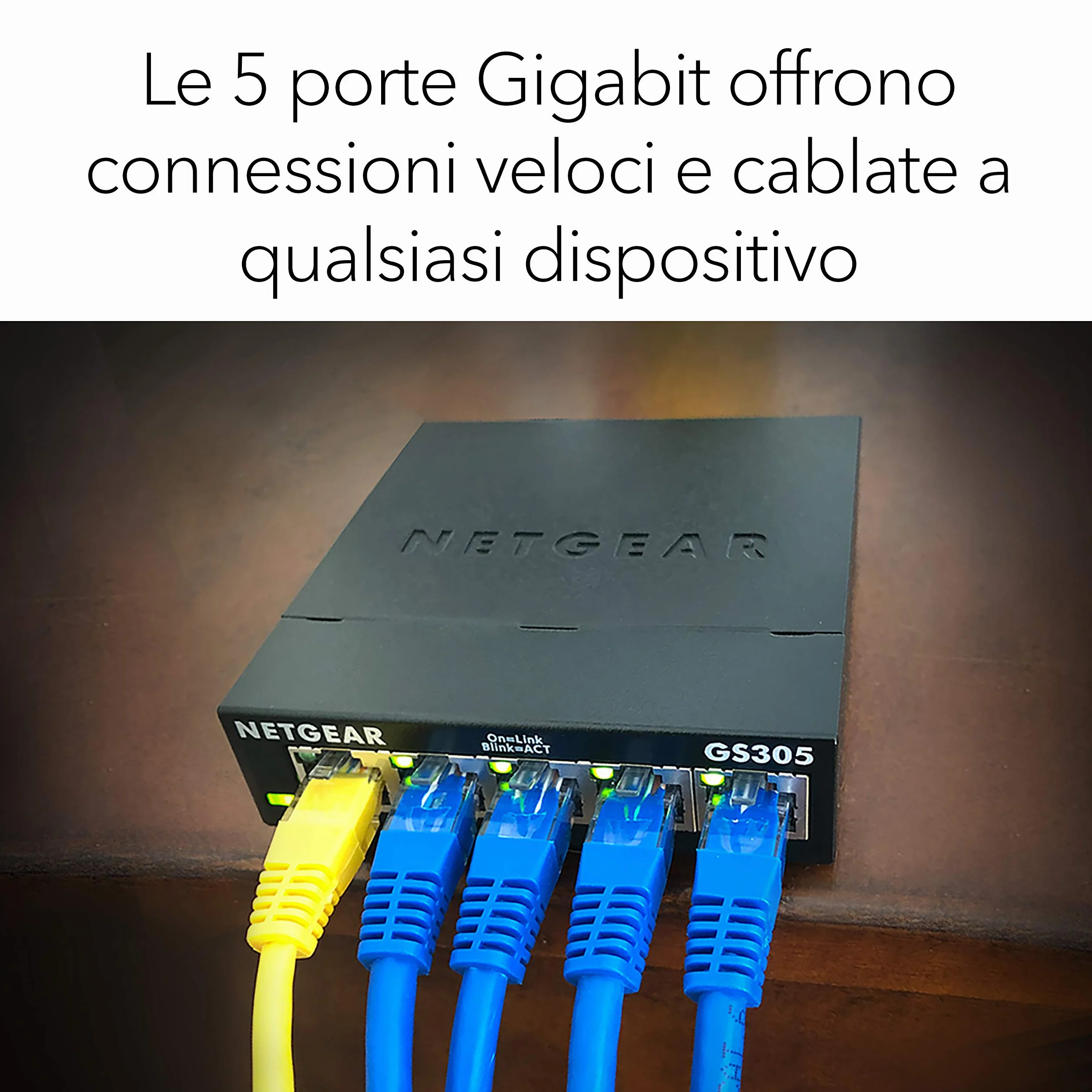NETGEAR 5 Port Switch Ethernet GS305, Switch Ethernet, Switch Gigabit, Plug-and-Play, Funzionamento silenzioso, Montaggio a parete o da tavolo