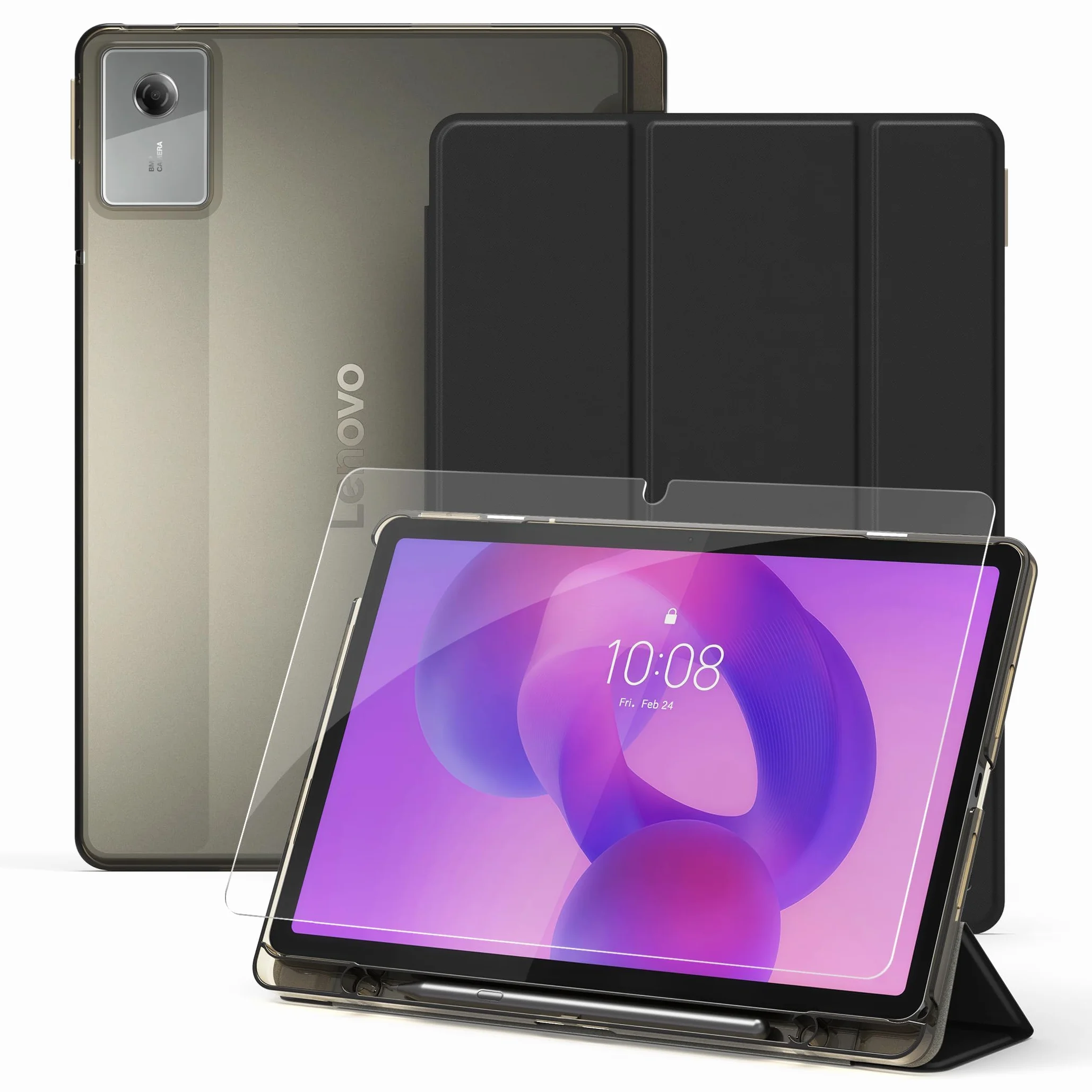 CACOE Custodia Lenovo Idea Tab 11 pollici 2025 Ultra sottile Supporto PU Nero con Pellicola Protettiva