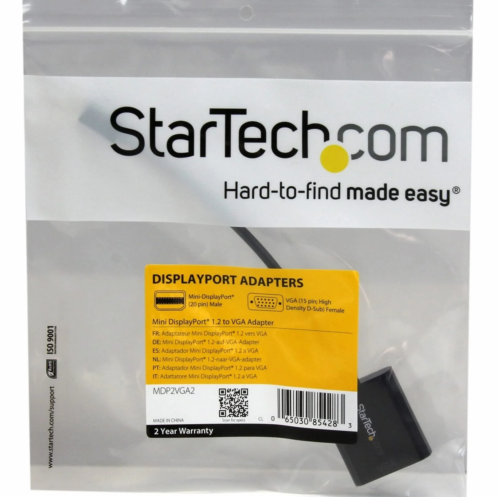 StarTech.com Adattatore Mini DisplayPort a VGA, Convertitore Attivo Mini DP a VGA, Video 1080p, Dongle da mDP 1.2 o Thunderbolt 1/2 Mac/PC a VGA per Monitor/Projector/Display, Nero (MDP2VGA2)