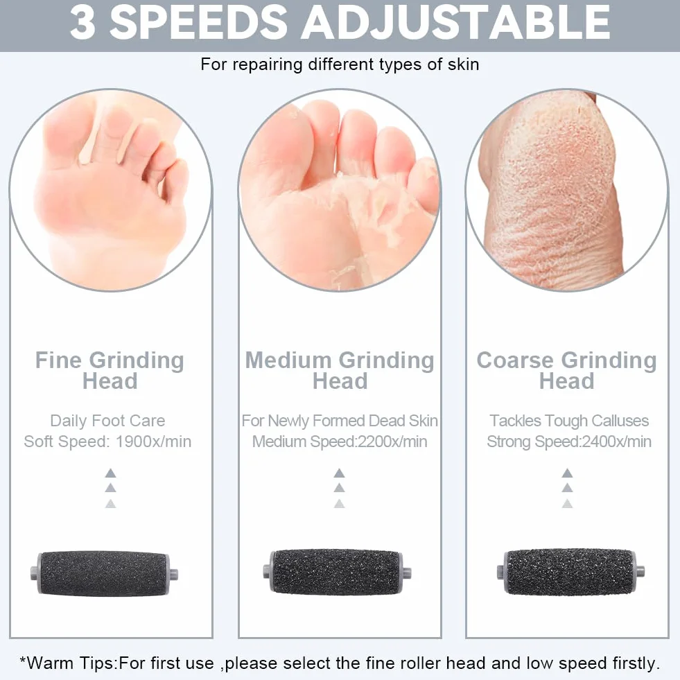 AOOWU Pedicure Elettrico Professionale 17 Pezzi Kit Rimozione Calli con 3 Rulli 3 Velocità Impermeabile LED