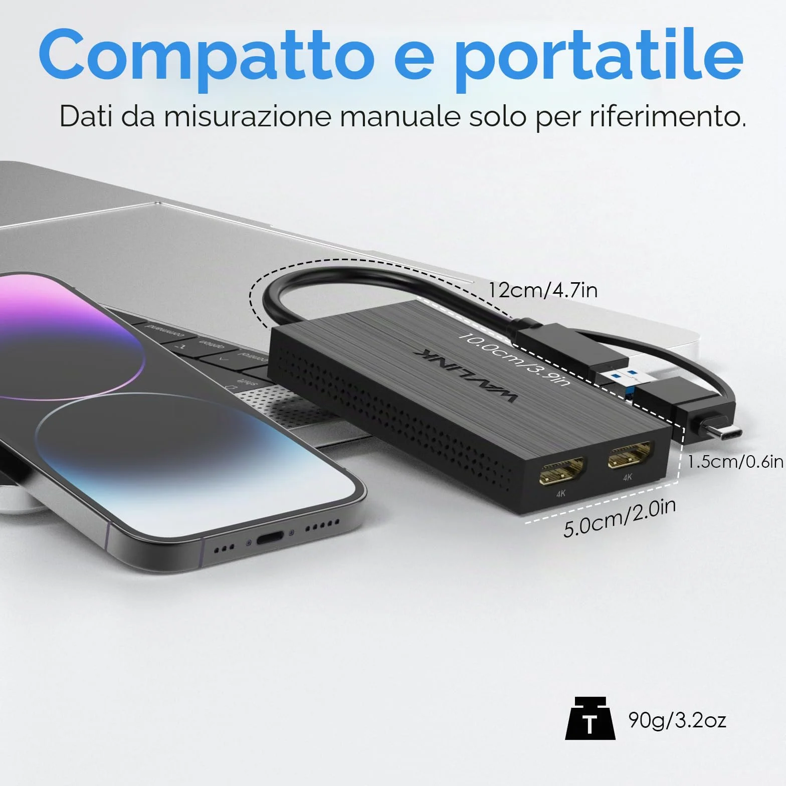 WAVLINK Adattatore USB 3.0/C Displaylink Dual HDMI 4K 60Hz per doppio monitor, uscita USB-A/C a HDMI 4K per Mac M1/M2/M3 o Windows 10/11, Compatibile con il nuovo MacBook Neo