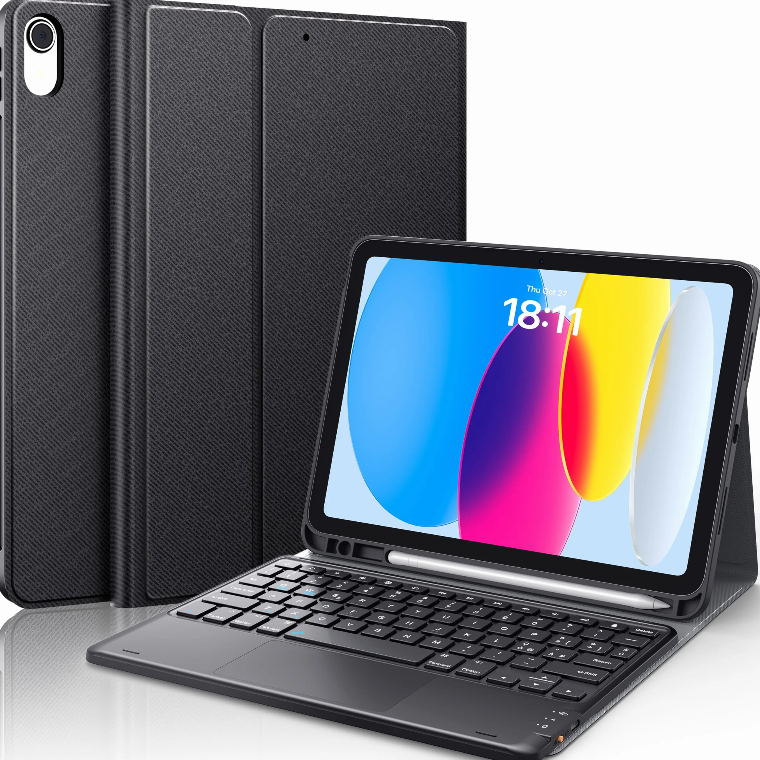 CHESONA Tastiera iPad 10 Generazione 10.9'' 2022, Cover con Tastiera per iPad 11 Generazione (A16, 2025), 2 Canali BT, Italiano ‎QWERTY Staccabile Magnetico con Touchpad, Nero