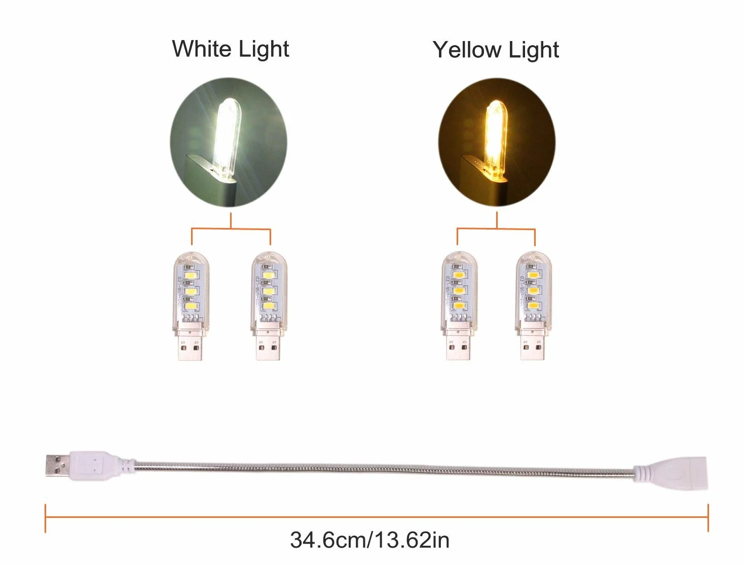 LED Lampada USB, Luce LED USB Portatile, Luce Tastiera per PC Computer, Lampada da Lettura Regolabile, Collo di Cigno Flessibile + Luci Bianche/Gialle