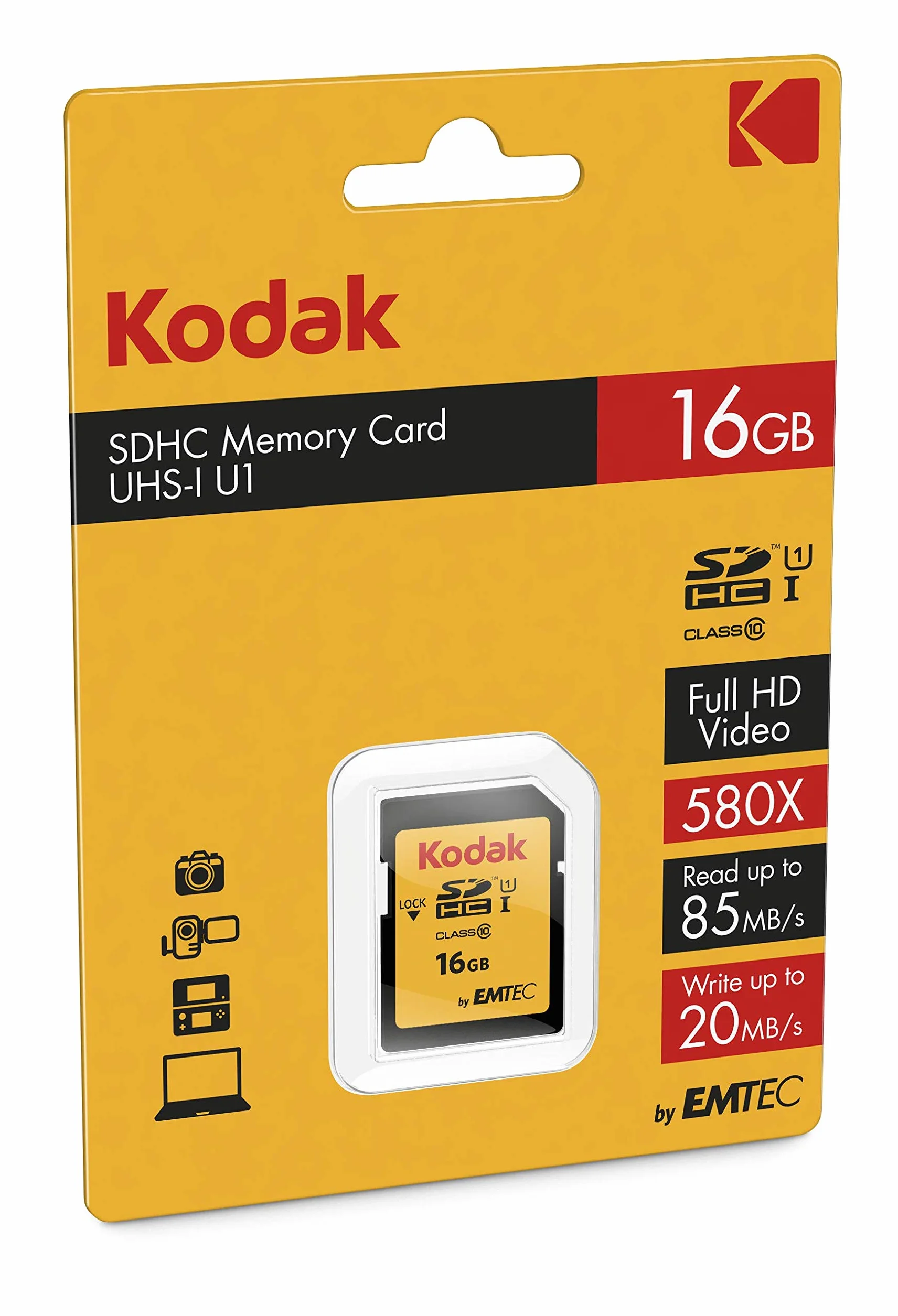 16GB Scheda SD Kodak SDHC Classe 10 Gold+ UHS-I U1 Ka.Blist [EKMSD16GHC10K]
