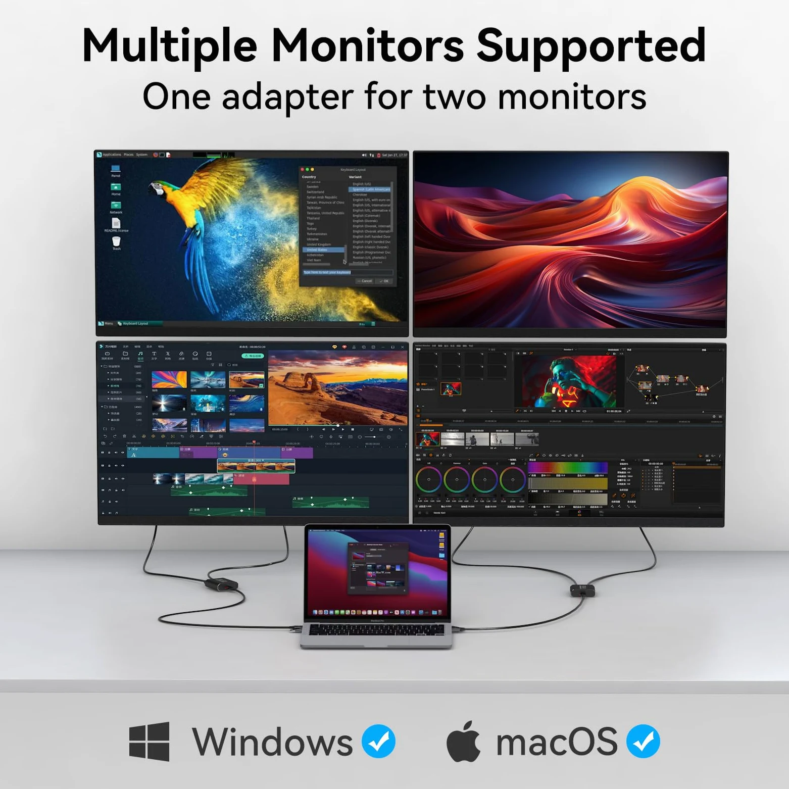 Splitter HDMI Display esteso per doppio monitor USB A & C a 2 hdmi Adapter 1 in 2 Out per laptop Mac Triple Set Supporto MST & SST modalità; 4K @30Hz Out 1, 1080p Out 2