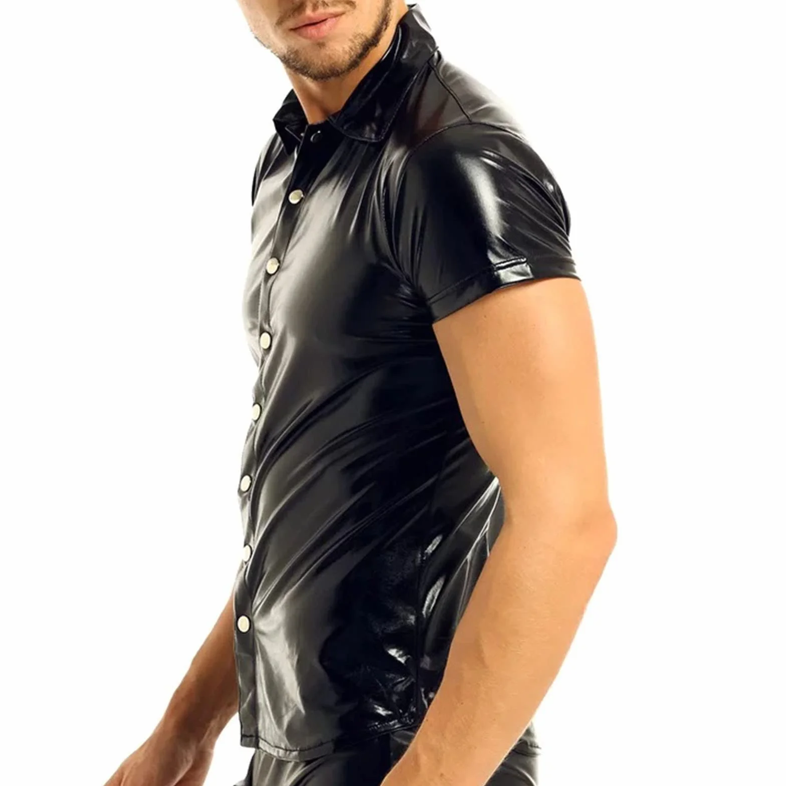 Similpelle da uomo lucido metallizzato in pelle laccata con effetto bagnato vestibilità aderente chiusura lampo