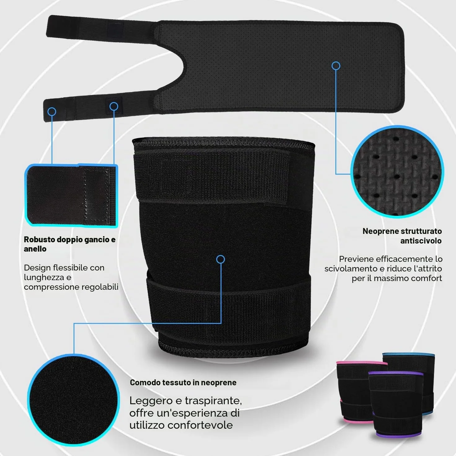 Supregear Supporto per Coscia, Fascia in Neoprene Avvolgente Compressione Manica Coscia Regolabile Nero