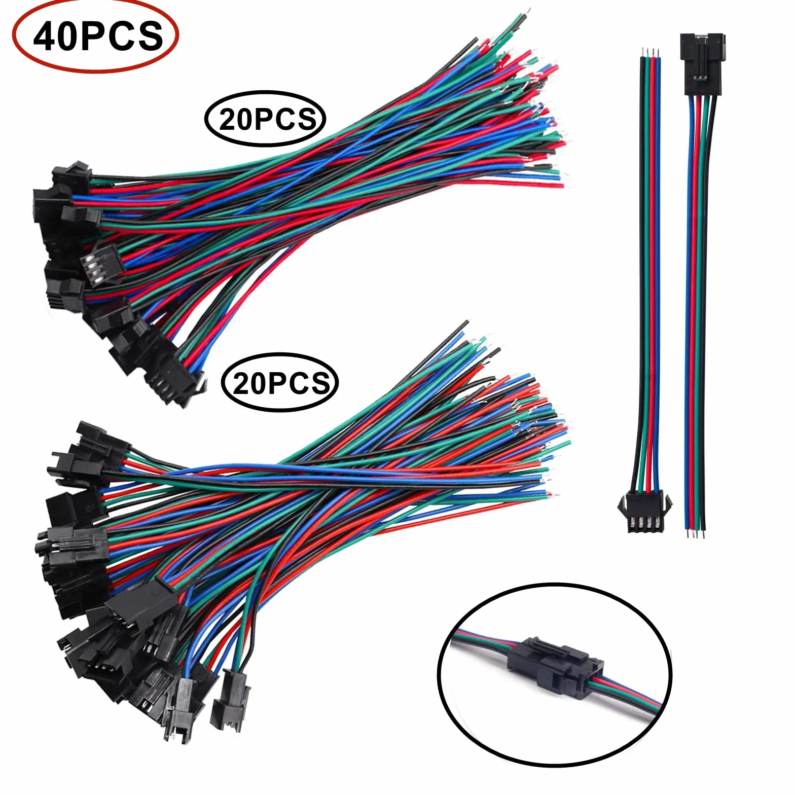 HUAZIZ 20 Pairs 15 cm JST SM 4-Pin Plug Maschio a Femmina Cavo EL Cavo Adattatore, 22 AWG JST 4-Pin Adattatore Micro Elettrico Spina Connettore Maschio e Femmina
