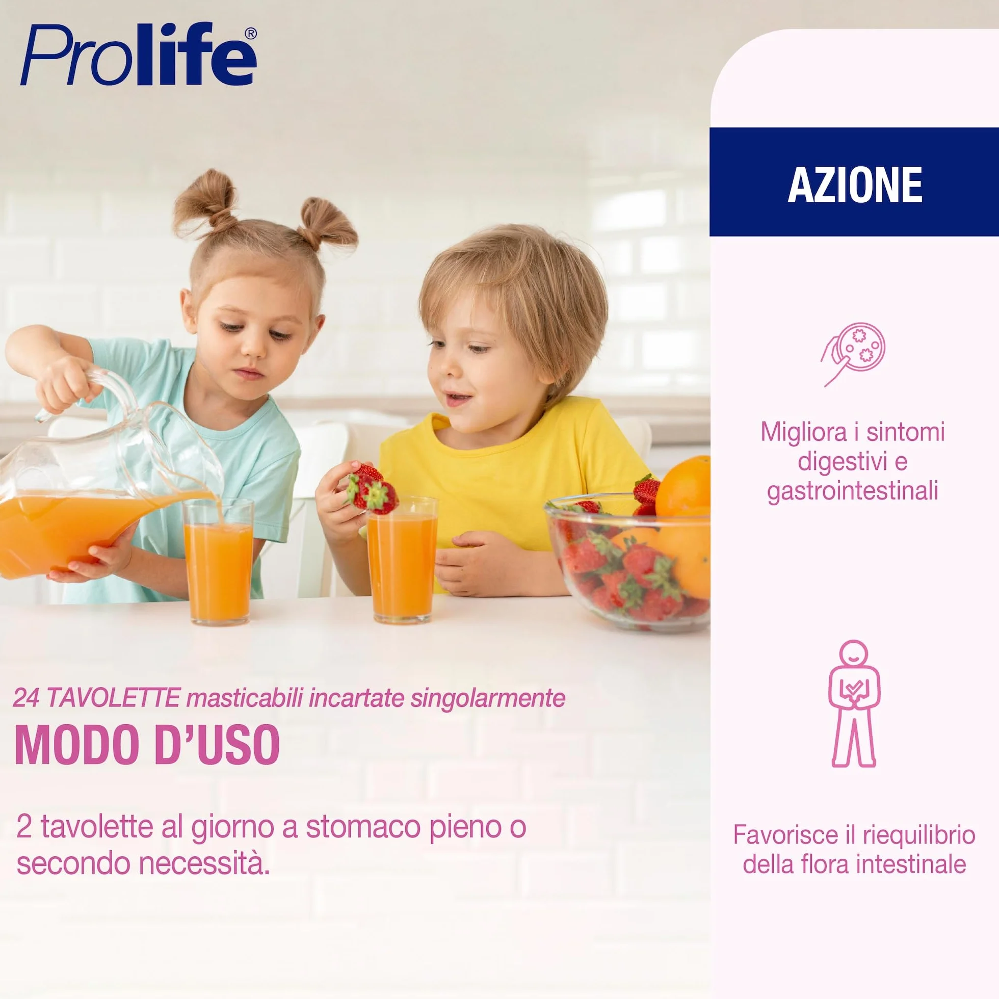 Prolife Tavolette Probiotici per Bambini 24 Masticabili Regolarità Intestinale Senza Glutine