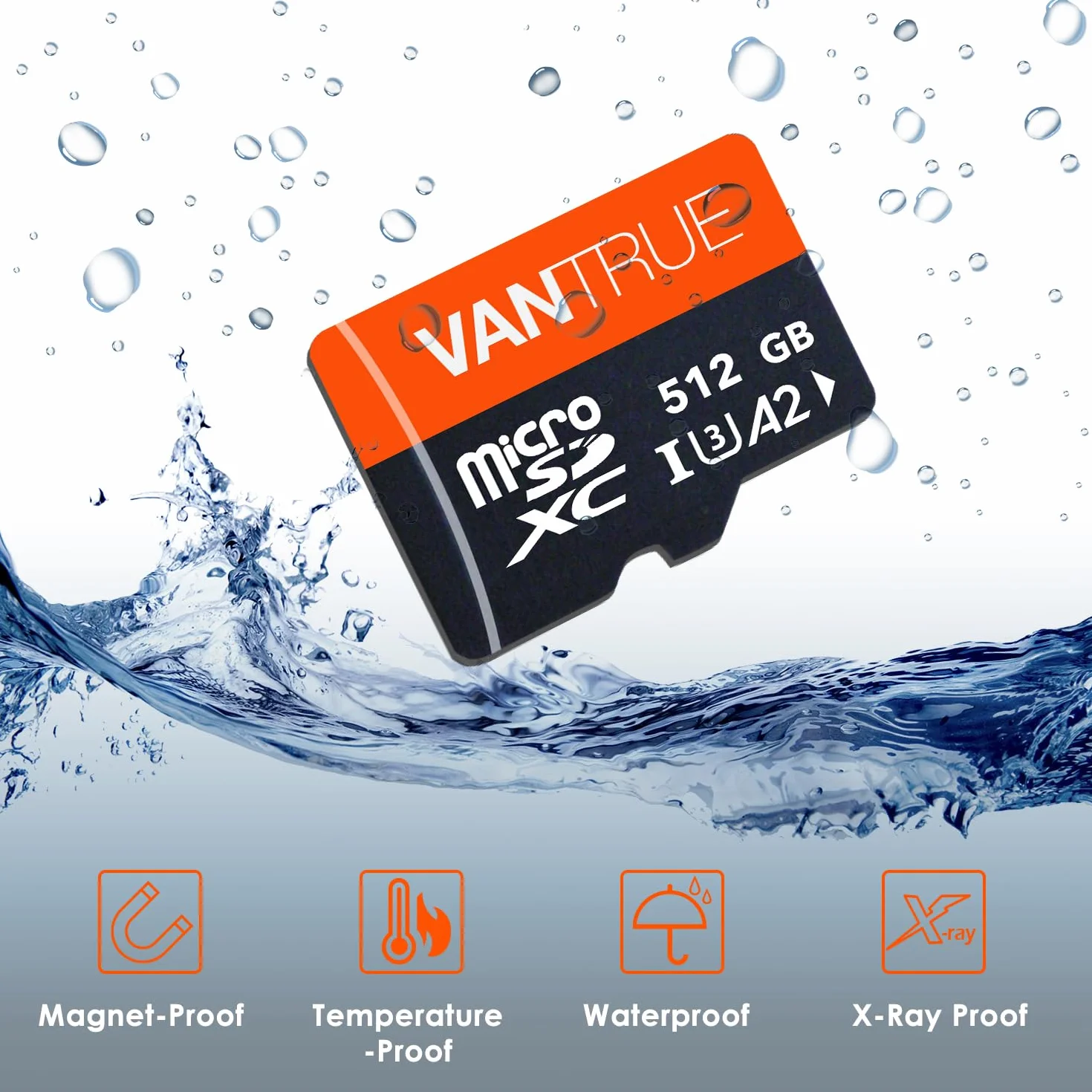 VANTRUE 512GB Scheda di memoria microSD, UHS-I U3 4 K, con adattatore, compatibile con Dashcam, smartphone, tablet, Action Camera e telecamera di sorveglianza (512G)