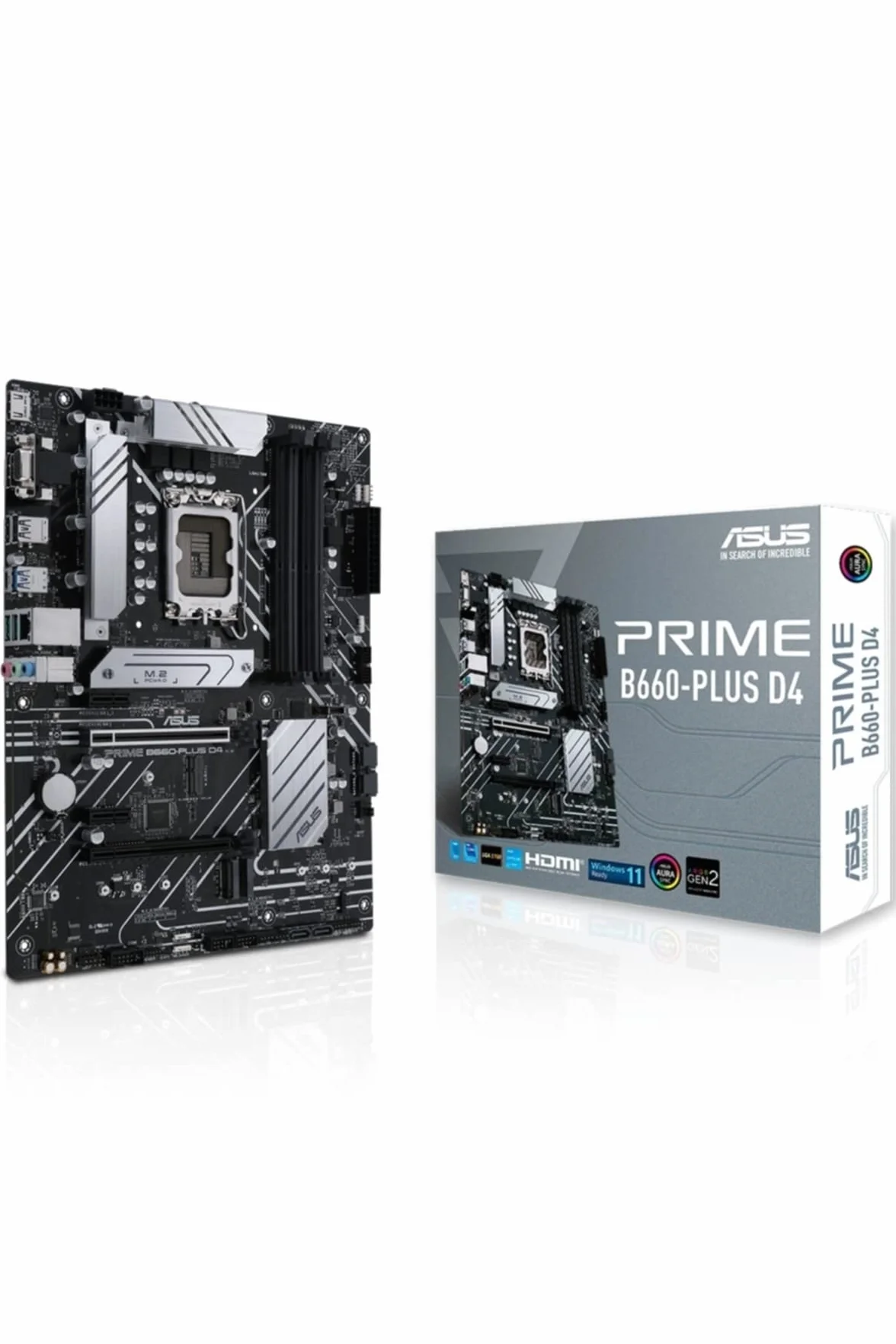 ASUS PRIME B660-PLUS D4 Scheda Madre ATX, Intel B660, LGA1700, DDR4, PCI 4.0, LAN Realtek 2.5Gb, Realtek 7.1 Surround, 3xM.2, 4xSATA 6GB/s, USB 3.2 Gen 2x2, Armoury Crate, Nero