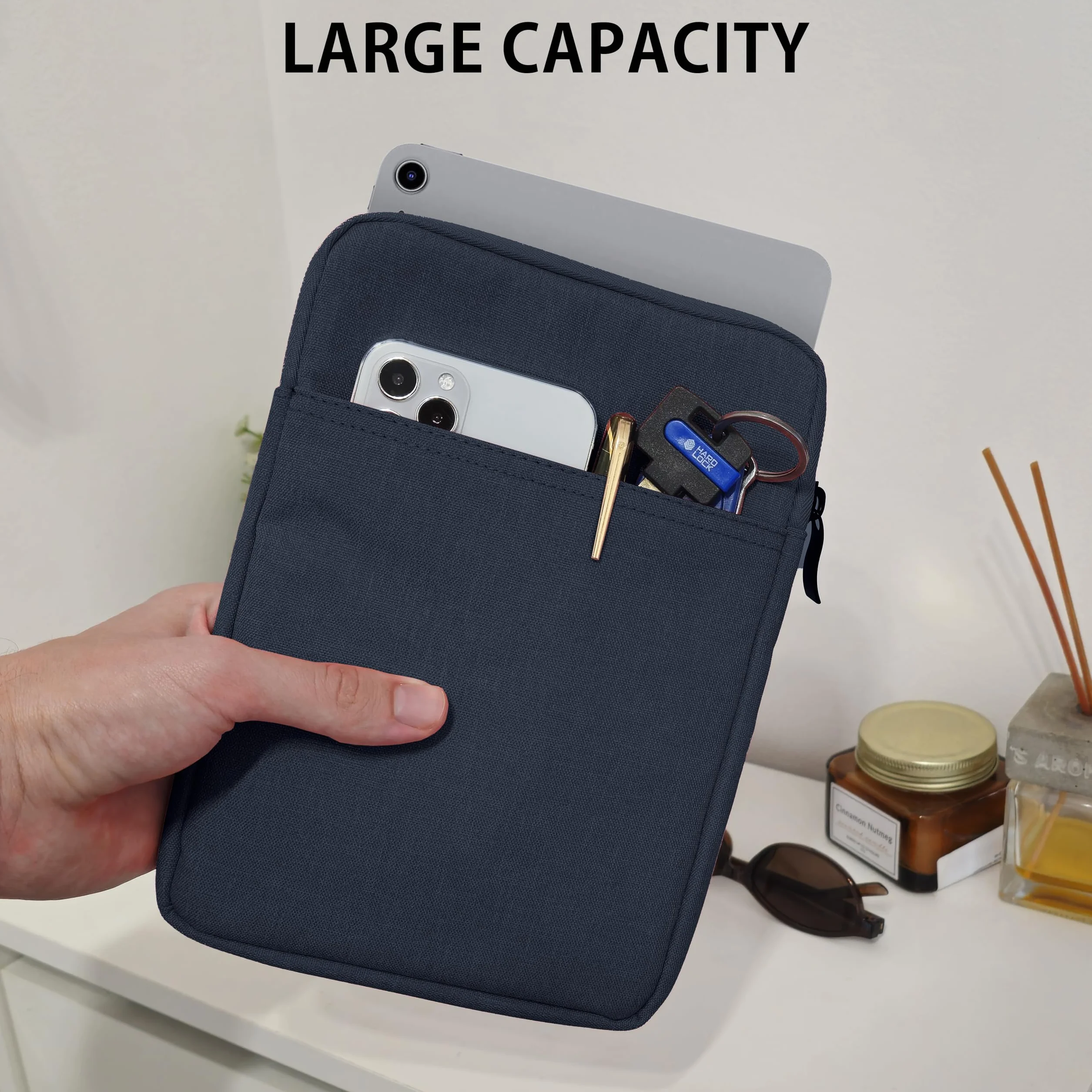 MyGadget Borsa Nylon 8" - Case Protettiva per Tablet - Custodia Sleeve per E-Reader, Smartphone, Amazon Fire HD 8, Paperwhite, Oasis | iPad Mini - Blu Scuro