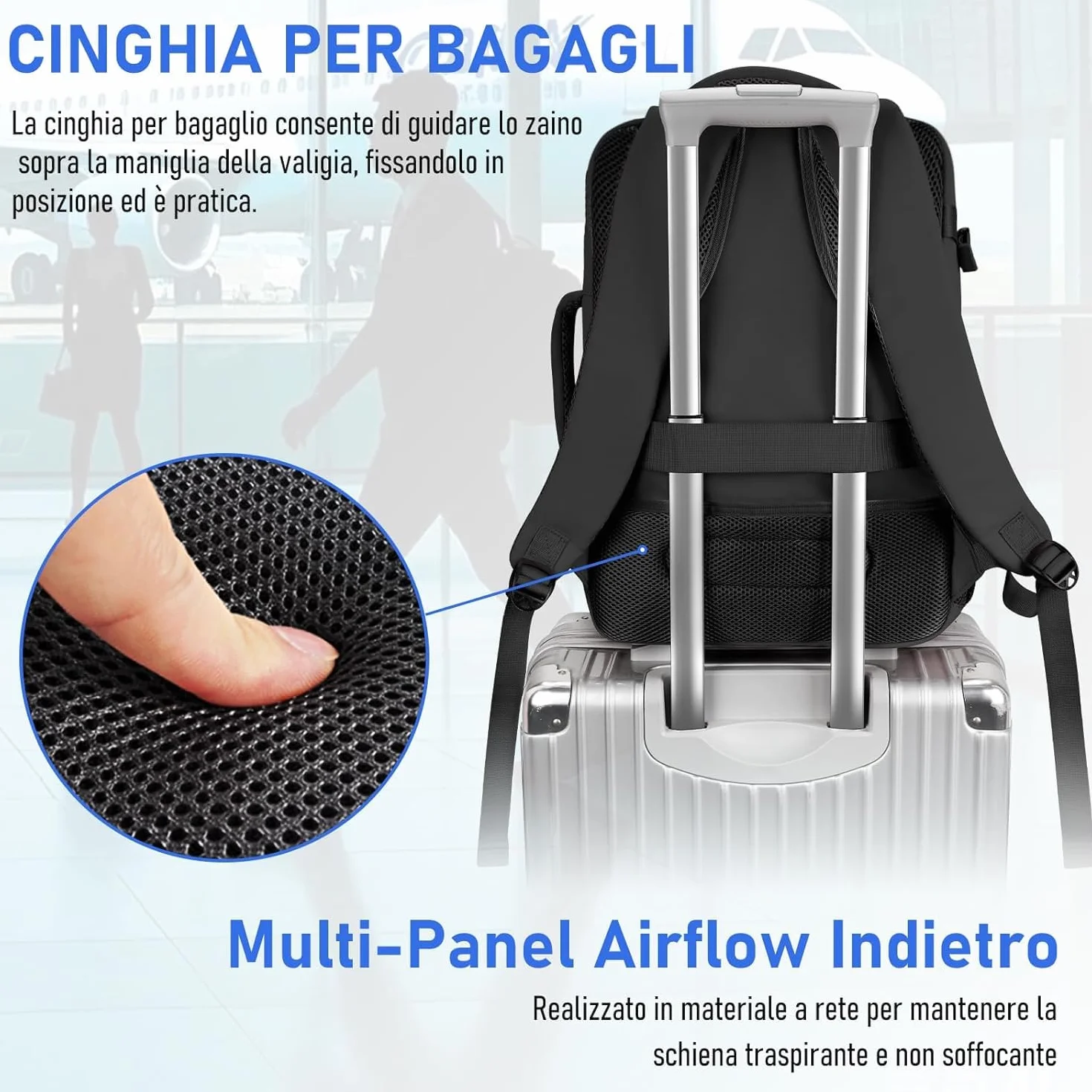 Taygeer Zaino 40x30x20 per Ryanair e Wizzair, Zaino da Viaggio Aereo Bagaglio a Mano Piccolo con Portascarpe, Borse da Cabina Uomo Donna Impermeabile Zaini Porta PC 14 Pollici per Scuola Lavoro, Nero