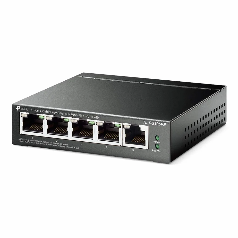 TP-Link TL-SG105PE Switch PoE Gestito Gigabit Ethernet, 5 Porte Con 4 Porte PoE Fino A 65 W, 5 Porte Gigabit, PoE+, 802.3af/at, QoS, VLAN, Ideale Per La Casa E Il Ufficio, Easy Smart Switch