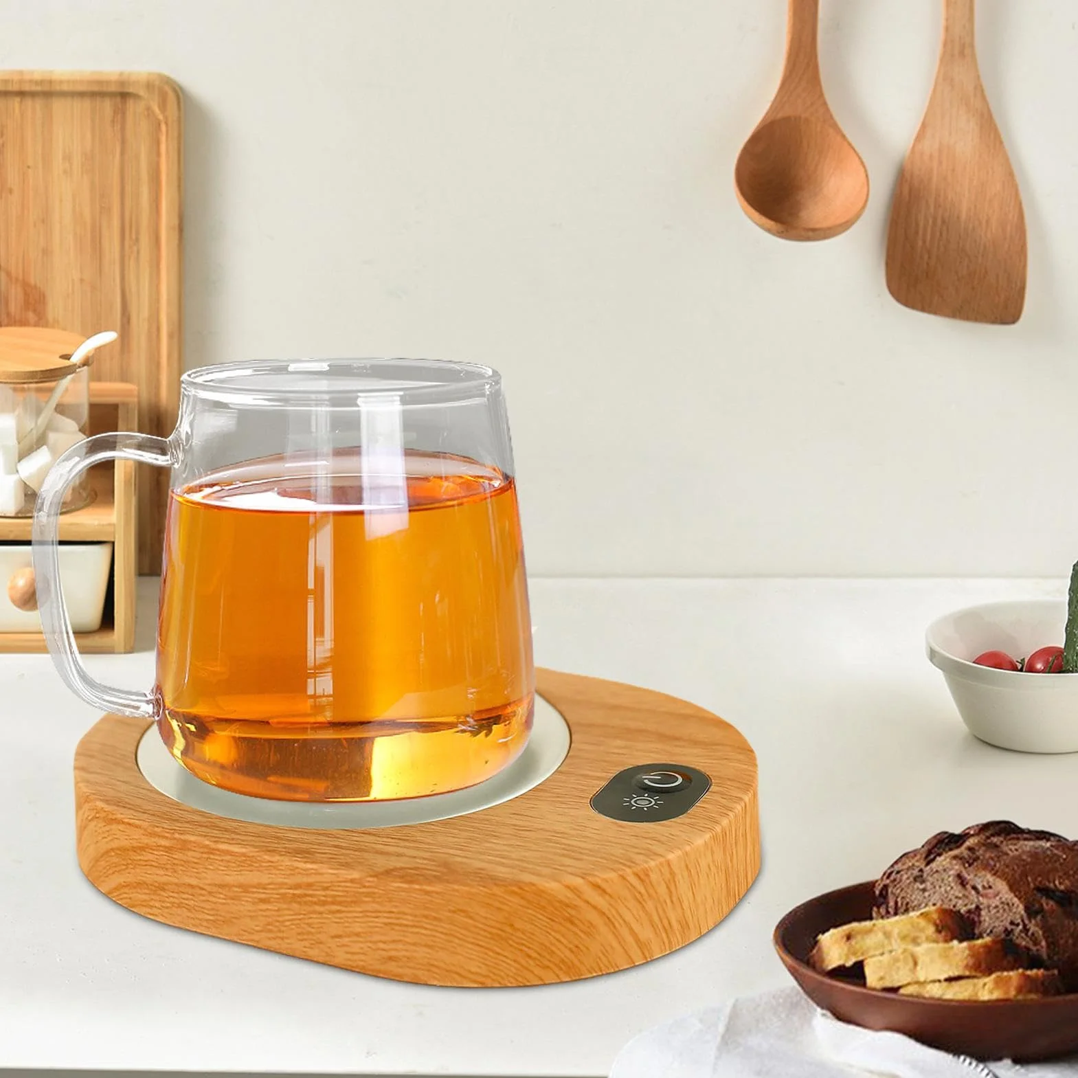 Scalda tazza da caffè, Scaldabicchieri a grano ricaricabile USB, Riscaldatore di tazza di legno sicuro, Pad elettrico della tazza di tè, Pad caldo della tazza di tè elettrico, Comodo sottobicchiere
