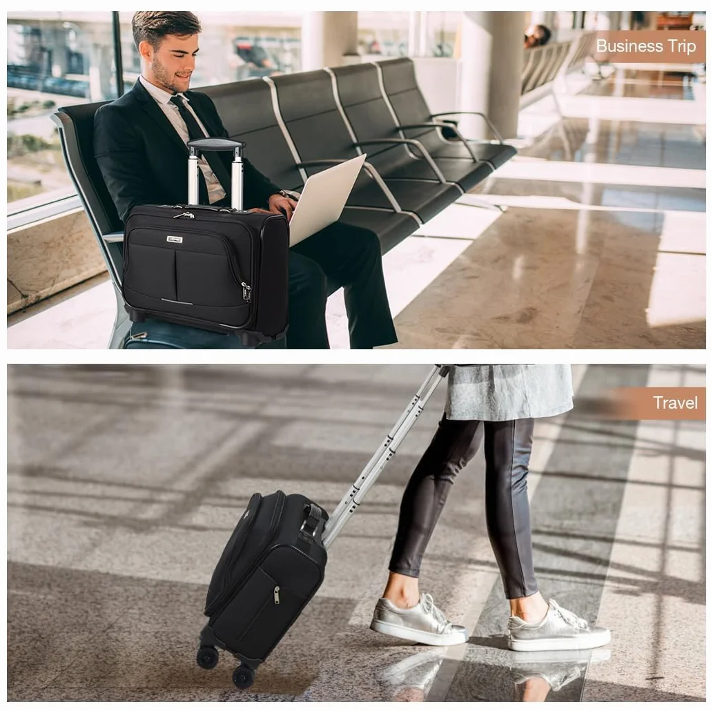 Borsa Trolley Porta PC con lucchetto TSA 4 Ruote per Laptop 15,6 Pollici Impermeabile Valigia per Viaggi - Nero