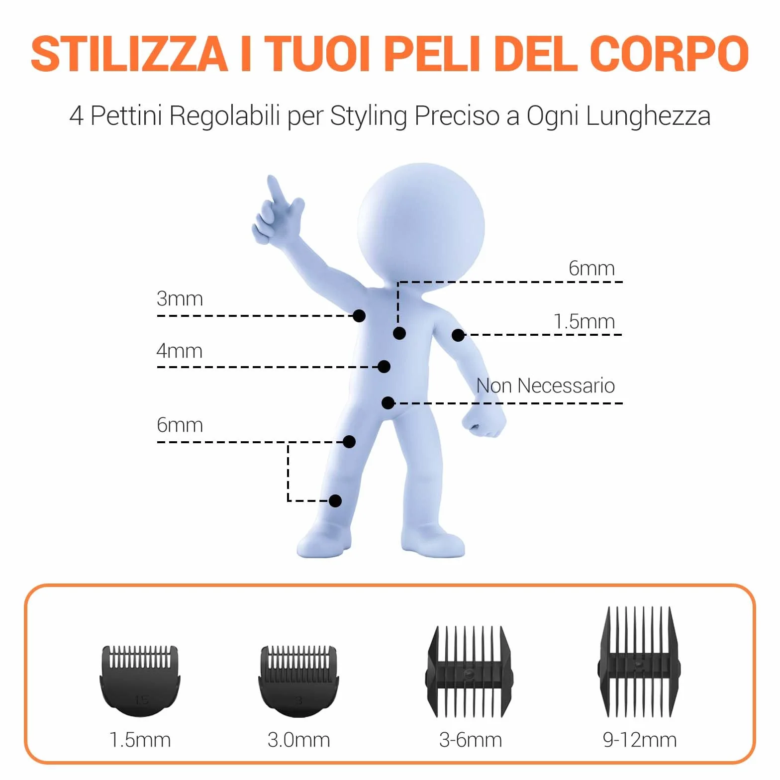 MANSPOT Rasoio Elettrico Corpo Uomo Impermeabile IPX8, Depilatore Corpo Uomo Umido e Asciutto