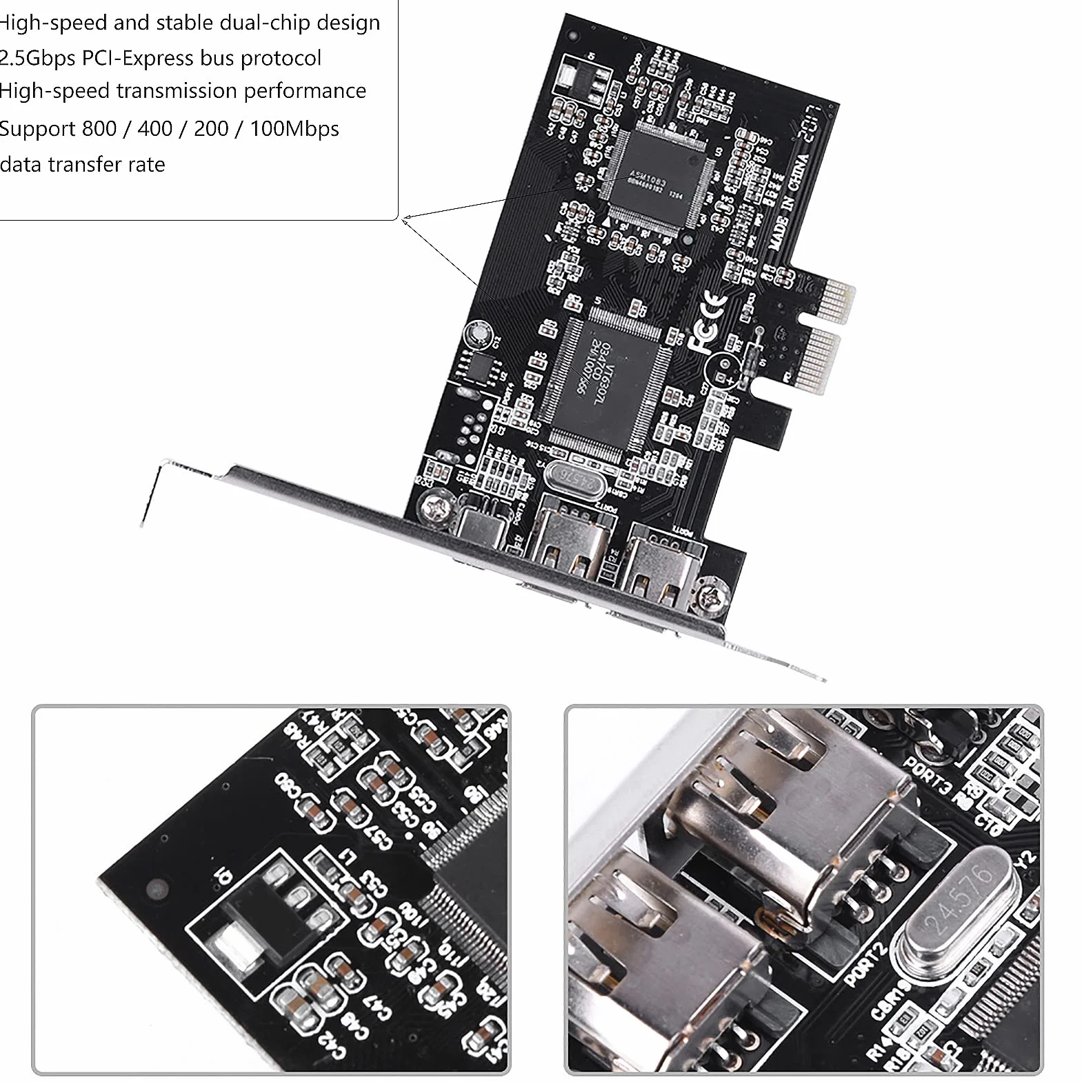 143 Scheda Controller 1394a IEEE 1394, PCI-E PCI Express a Canale Full Duplex da 2,5 GB/s con Cavo Firewire, per 10/8/7/Vista/XP/2000/ME/98SE