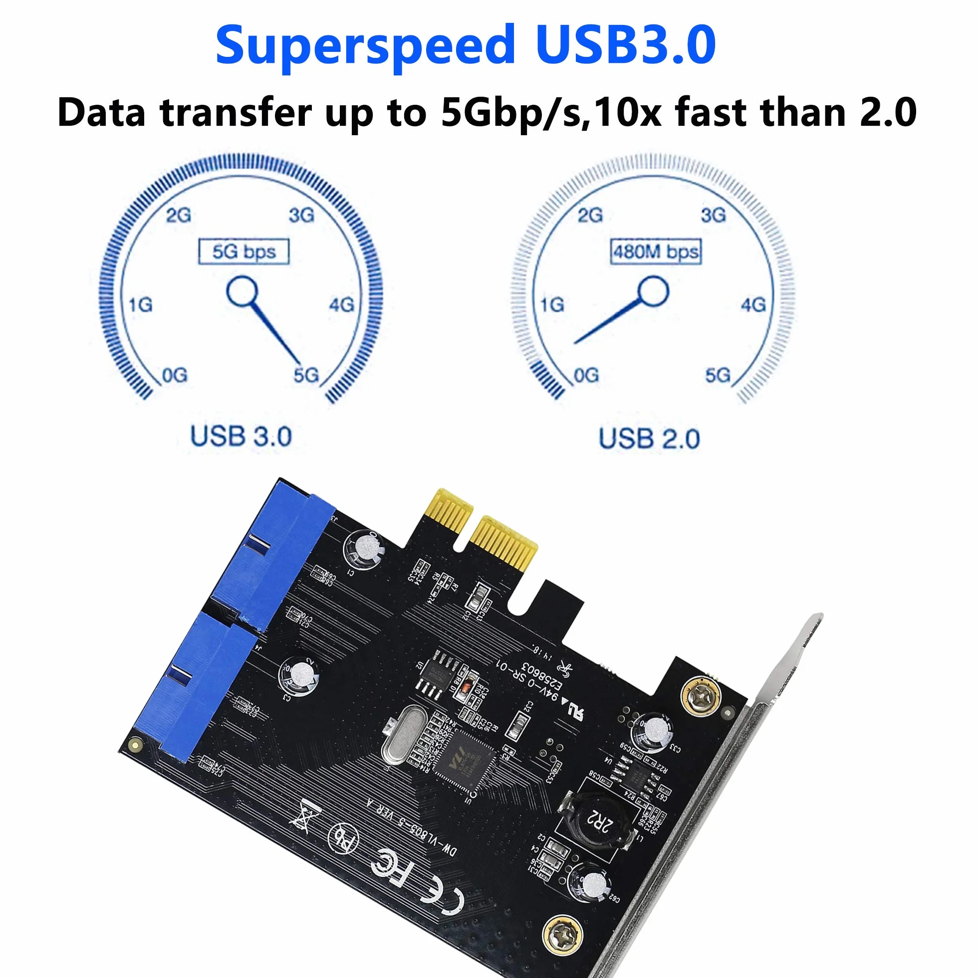 SINLOON PCI Express a doppia scheda USB 3.0 a 19 pin PCI-e a adattatore per porte maschio interno a 20 pin per PC (19 pin)