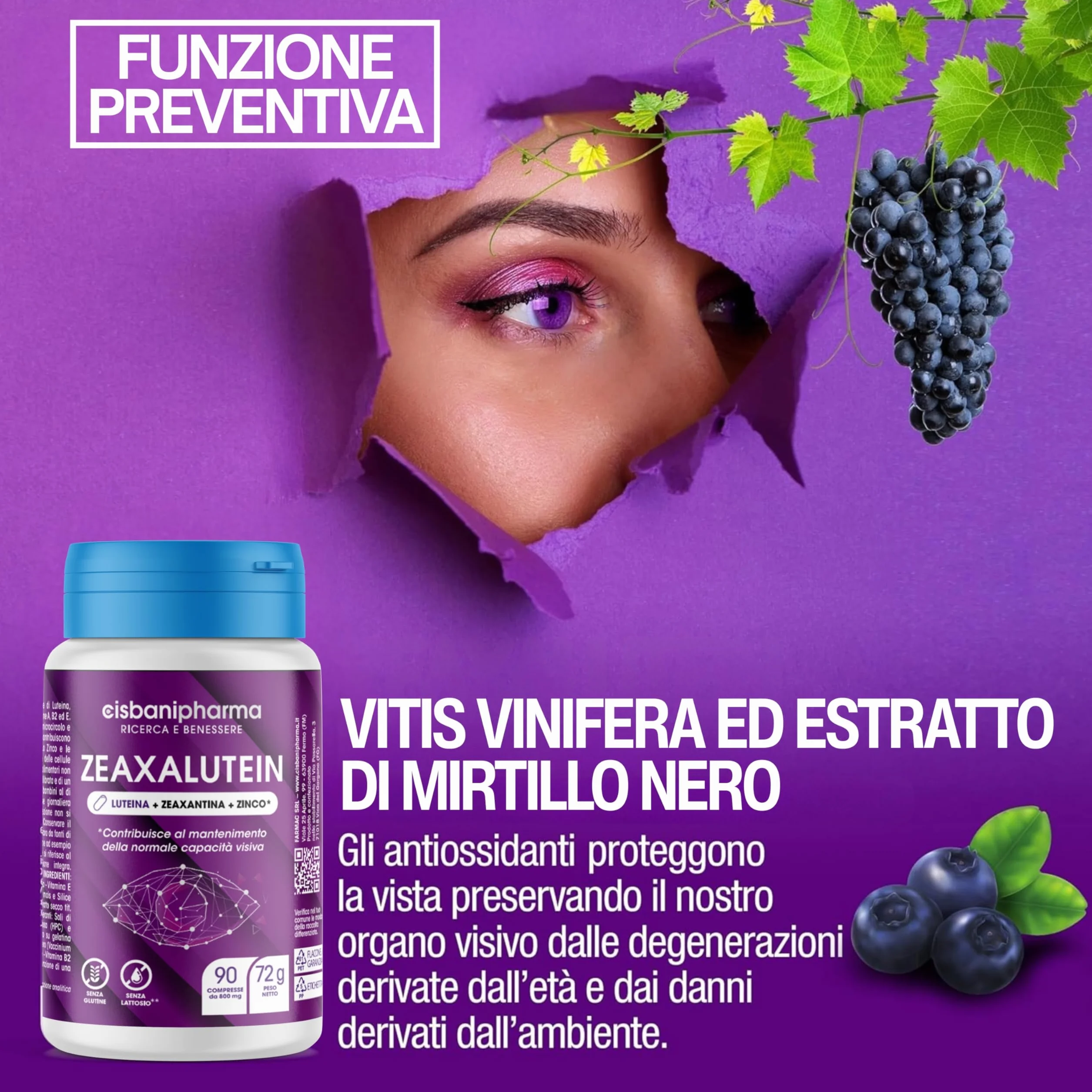 CISBANI PHARMA Luteina e Zeaxantina 800mg Integratore Occhi Vista Antiossidante 90 Compresse