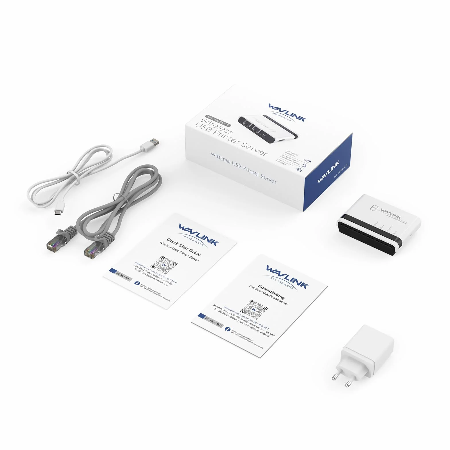 WAVLINK Server di Stampa Wireless,Print Server WiFi con LAN/Bridge da 10/100Mbps,USB2.0,Supporto modalità Cablata/Filare/Standalone,Compatibile con Windows/Mac e Tutte Le Stampanti con Supporto Raw