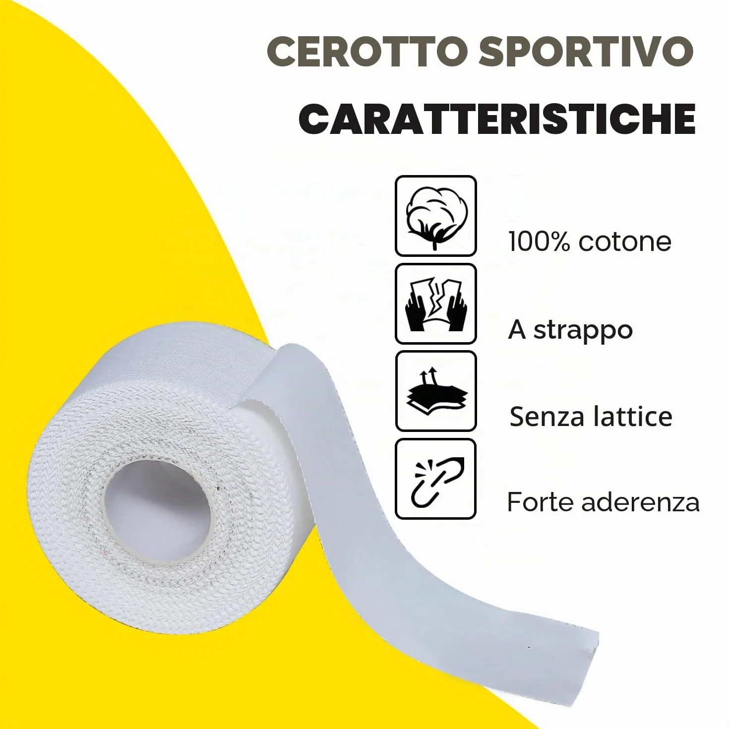 Nastro sportivo bianco 5cm x 10m set 4 rotoli autoadesivo extra forte strappabile