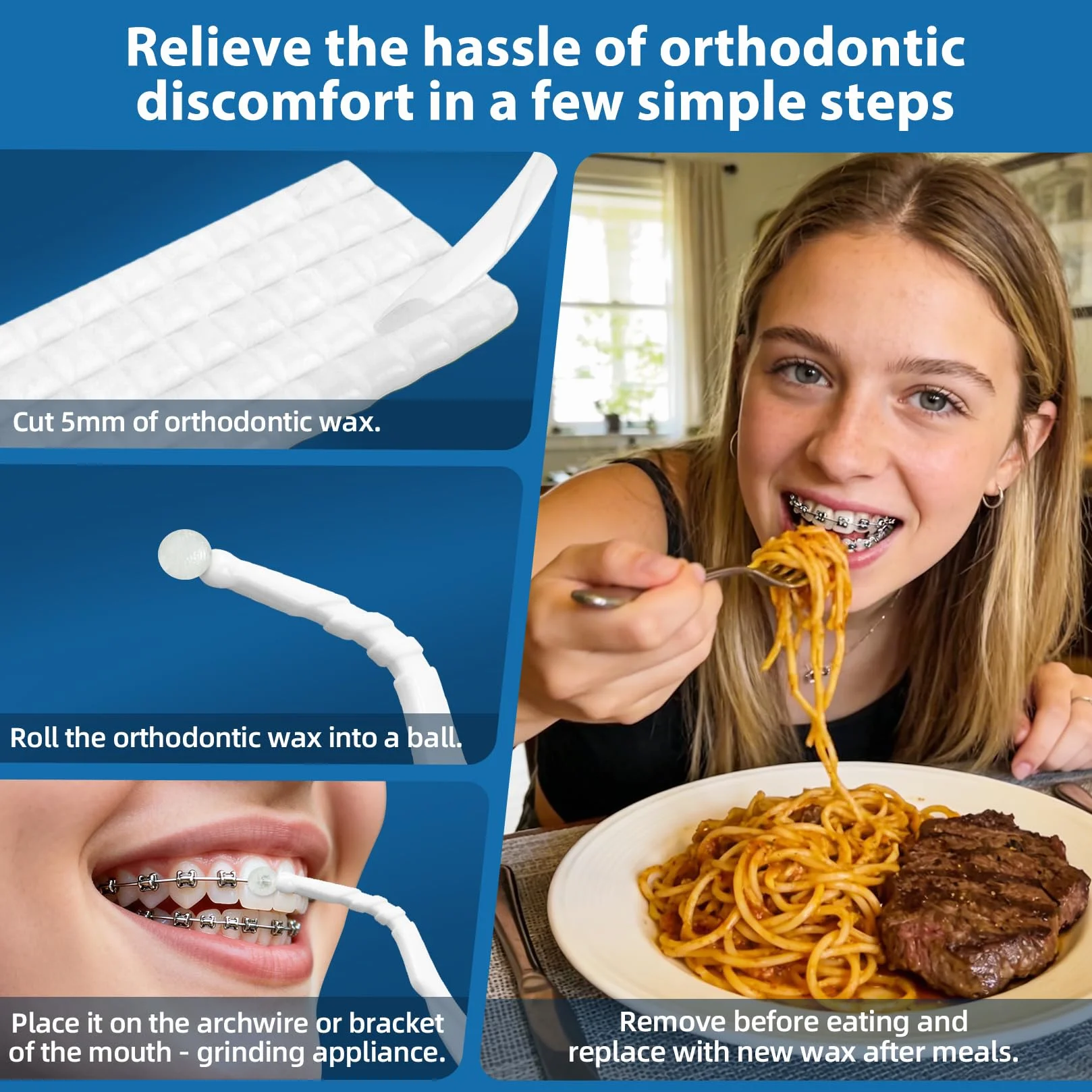Cera ortodontica per apparecchi dentali, 500 perline, menta, confezione da 10