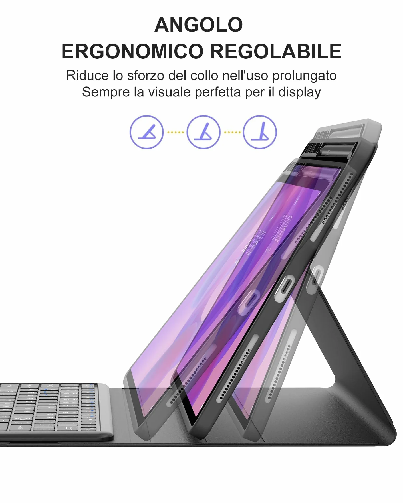 Cover con Tastiera e Touchpad per Tablet Lenovo Idea Tab Pro 12.7" (2025) TB373FU & Moto Pad 60 Pro, Bluetooth, Italiano, Senza Retroilluminazione, Protezione integrata, Nero