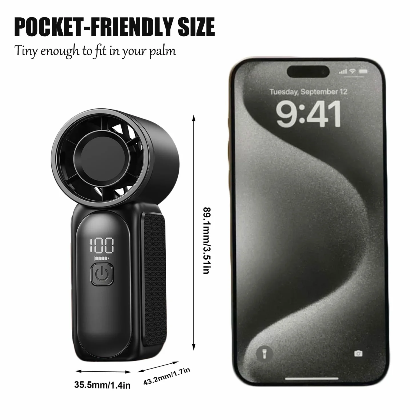 XJBTBA Mini Ventilatore Portatile Portatile, 6 velocità 16900 Giri/min Alta velocità Essenziale Personale Estivo con Display LED, Ricaricabile Tramite USB, con Cordino per Trucco, Viaggi, attività