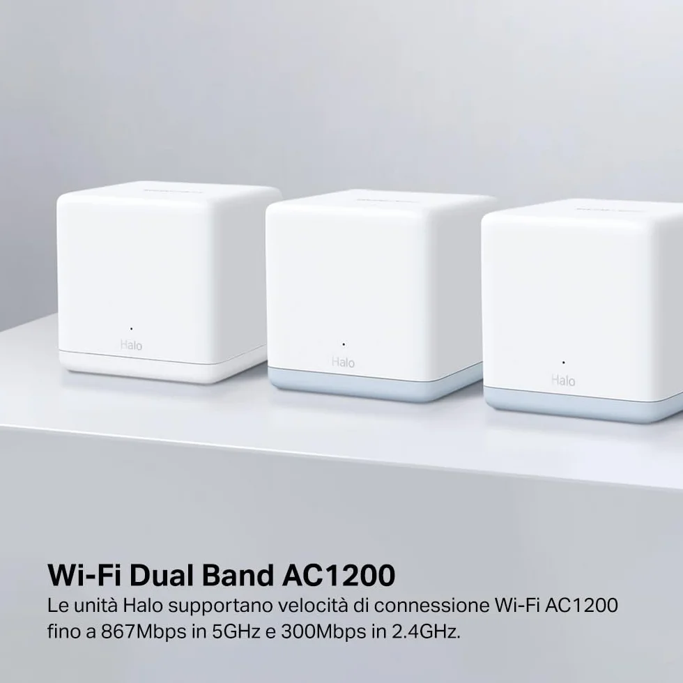 MERCUSYS TP-Link Halo H1200G(3-pack) WiFi Mesh Dual Band AC1200Mbps, Porte Ethernet Gigabit, 3 Pezzi con Copertura Fino a 320㎡, Beamforming, MU-MIMO, Modalità Router e Access Point