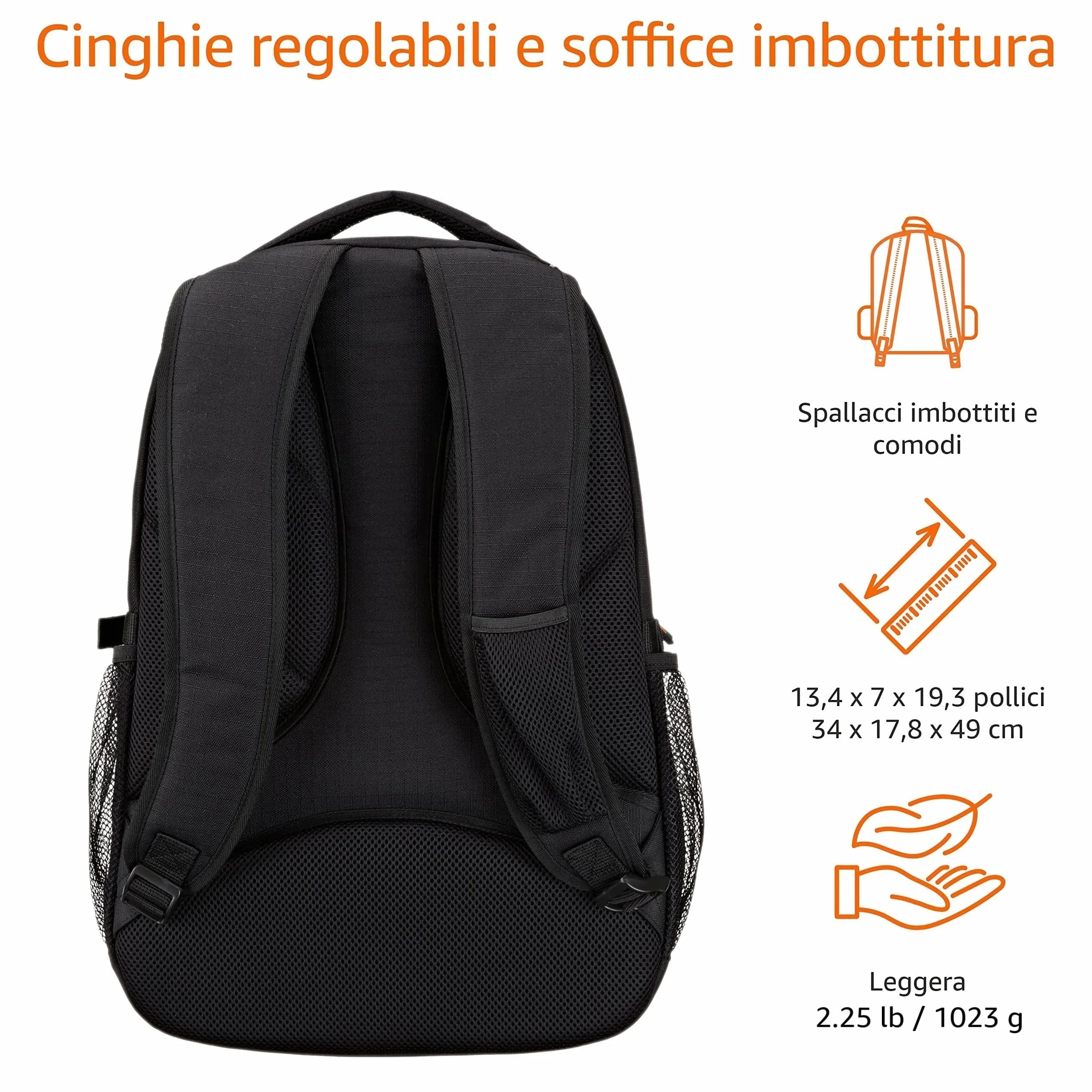 Amazon Basics Zaino per laptop con spallacci imbottiti e scomparti per tenere in ordine penne, chiavi, cellulare, adatto per la maggior parte dei computer da, Nero, 17-Pollici, 43 cm