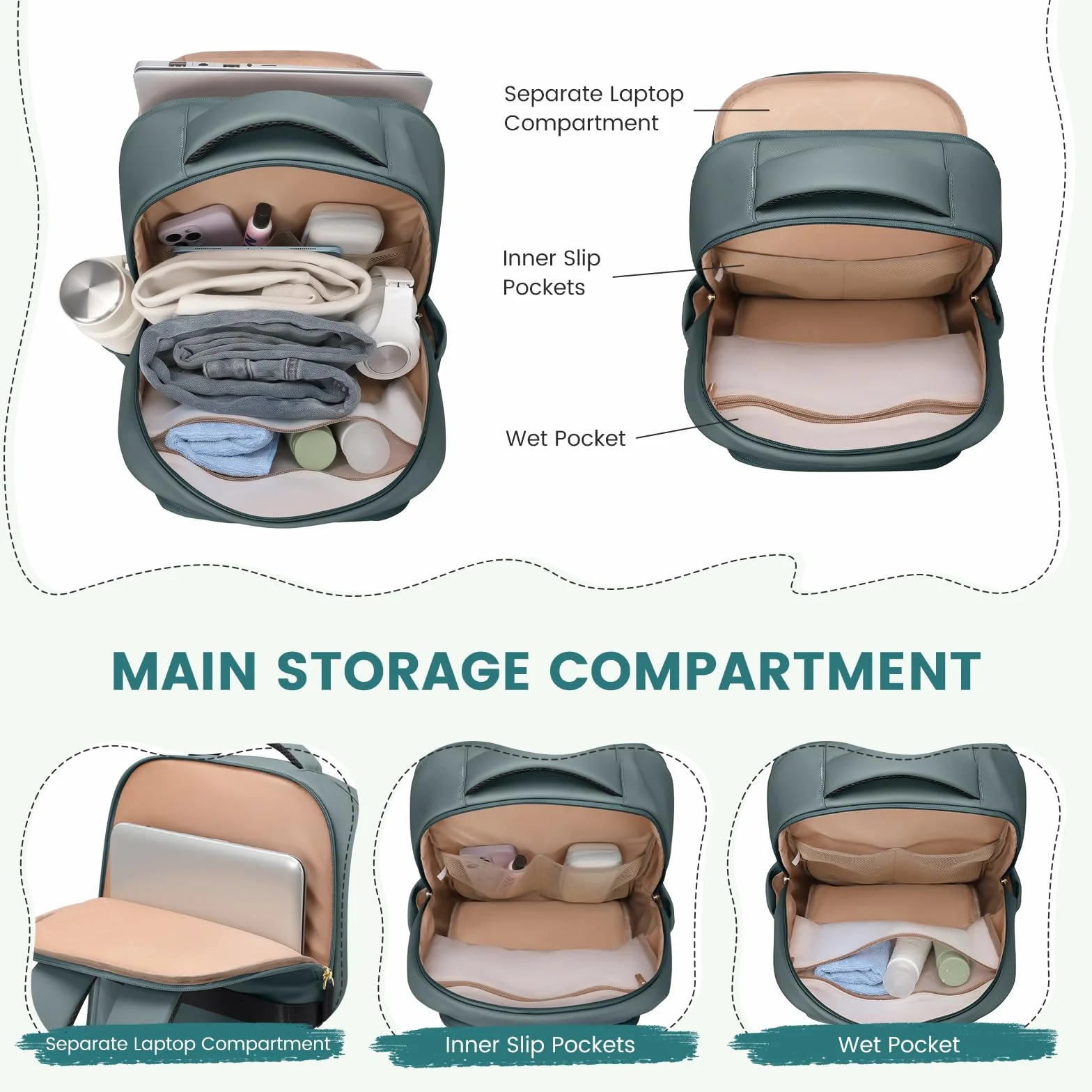 GOLF SUPAGS Zaino Pranzo Termico, Zainos Porta PC 16 Pollici, Zainos Pranzo con Scomparto Pranzo Isolato, per Viaggio Scuola Lavoro Picnic(Verde Scuro)