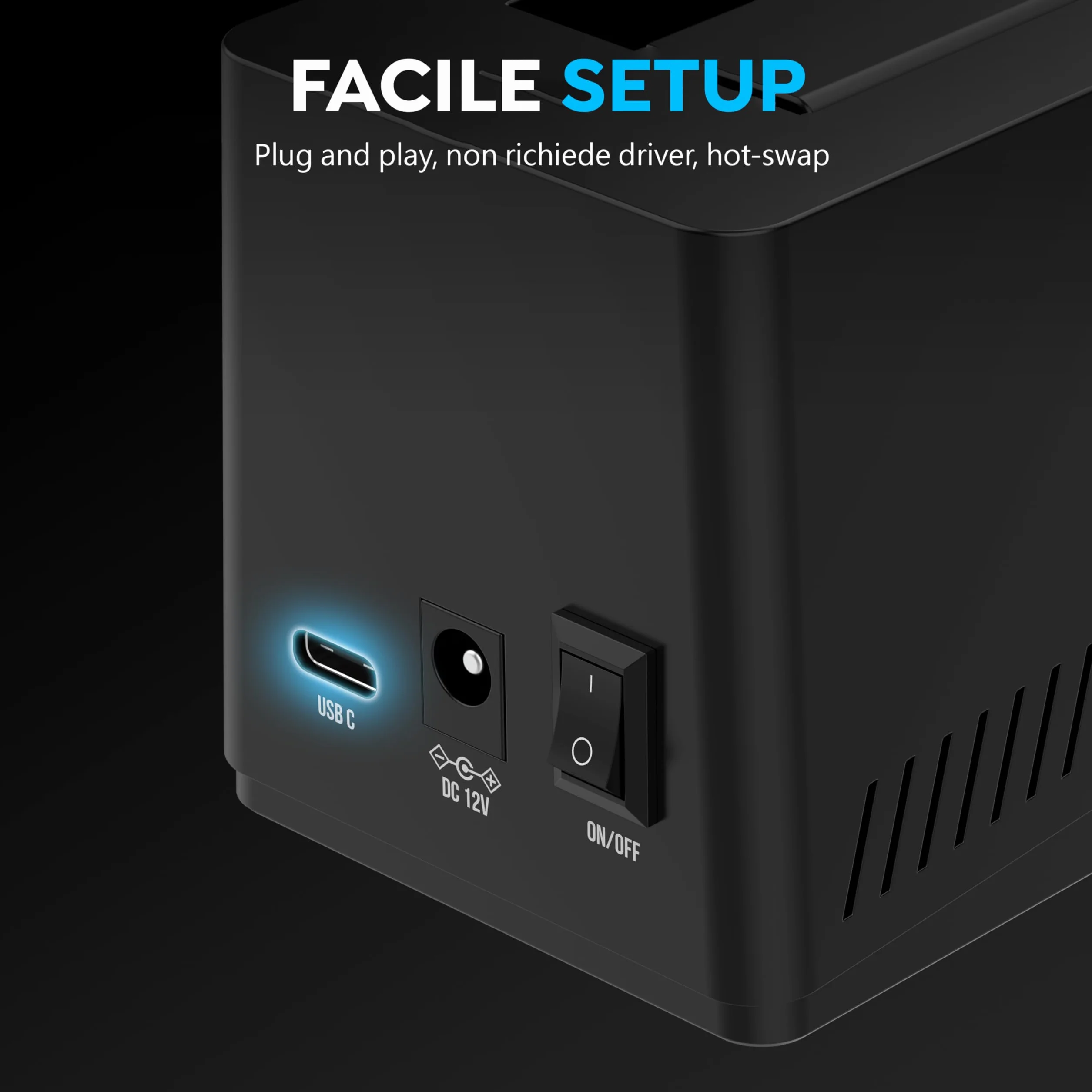 SABRENT Docking station USB-C 10 Gbps per SSD HDD SATA 2.5/3.5 pollici hot swap 20 TB DS-UC1B