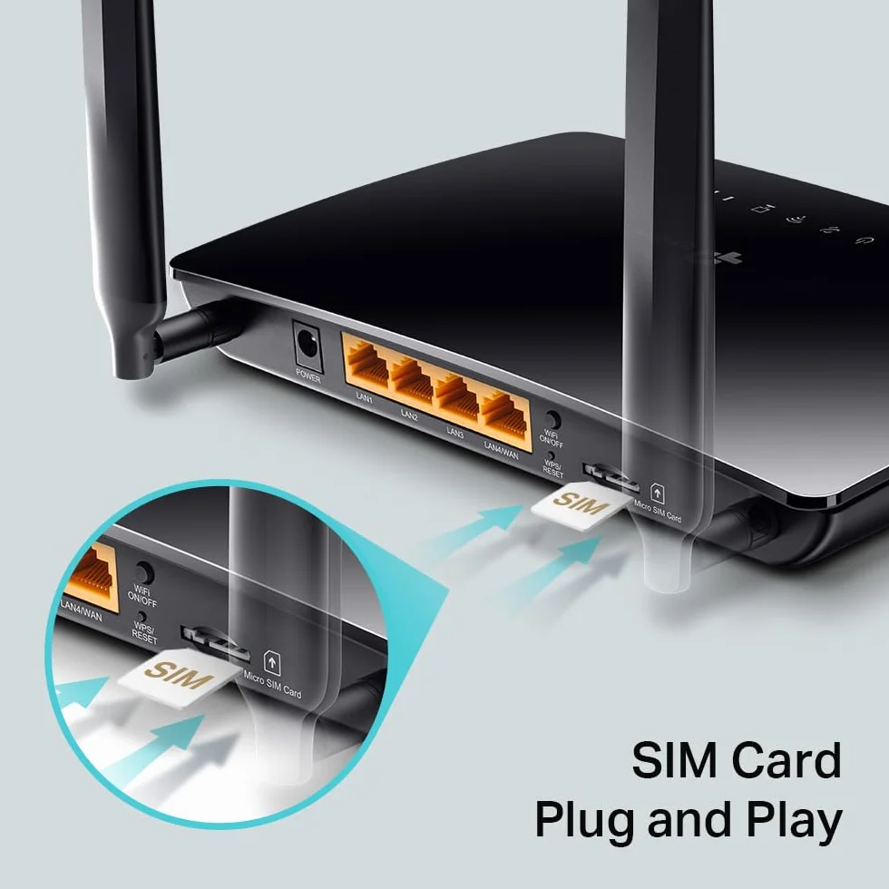 TP-Link Archer MR202 Router 4G LTE WiFi Dual-Band AC750Mbps 3 Porte LAN 1 LAN/WAN 2 Antenne LTE Smontabili QoS Onemesh