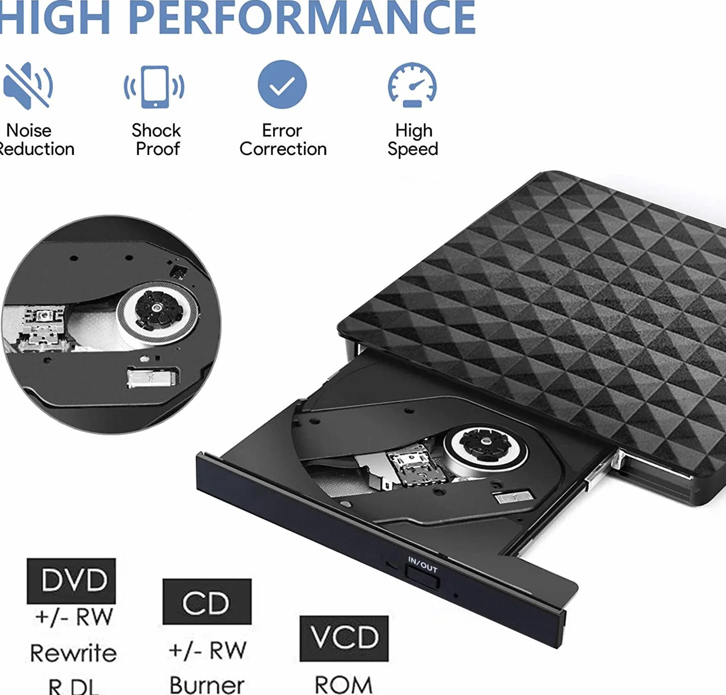 XIAOXIN Lettore CD DVD esterno USB 3.0, masterizzatore registratore DVD esterno ultra sottile portatile per PC, laptop, macbook, compatibile con Windows 10 8 7 XP Vista Mac OS