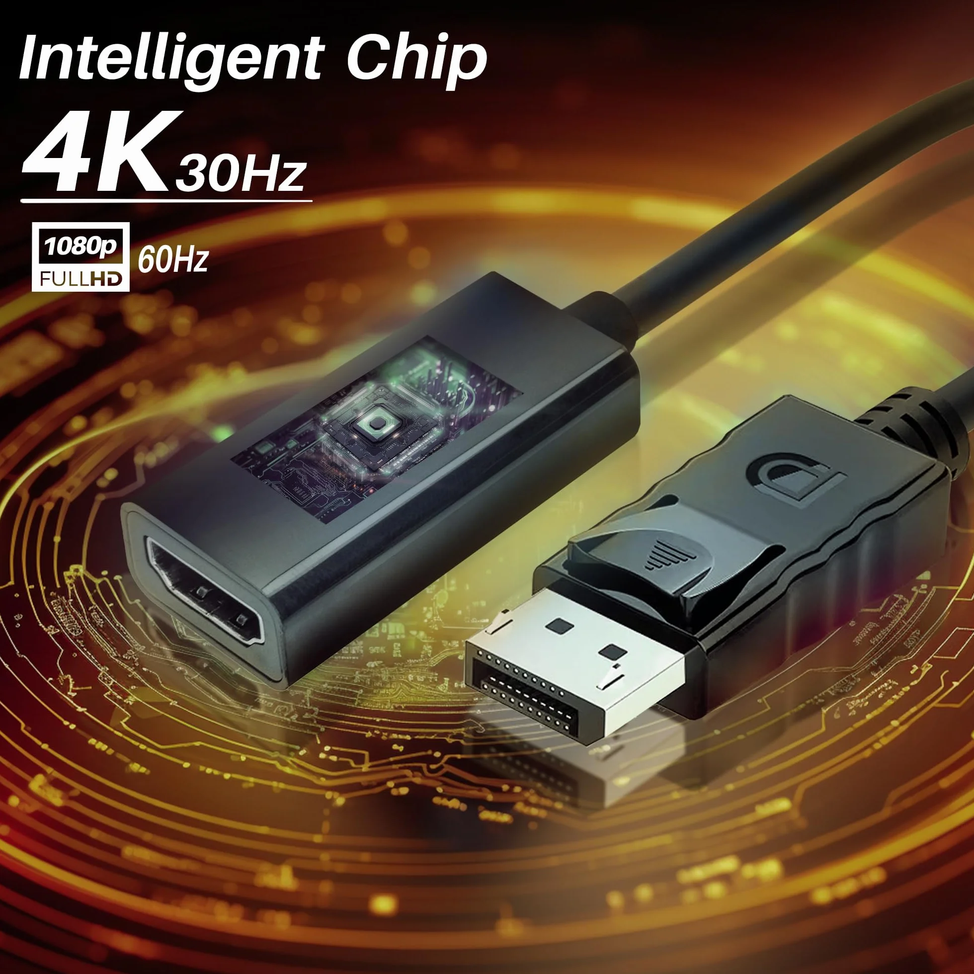Skintek SK-04-DPH adattatore Display Port (DP) a HDMI, 4K 1080p 60 Hz, maschio-femmina per connettere PC/Notebook/MAC con uscita Display Port a Monitor,Projettore con ingresso HDMI. Cavo 18 cm.