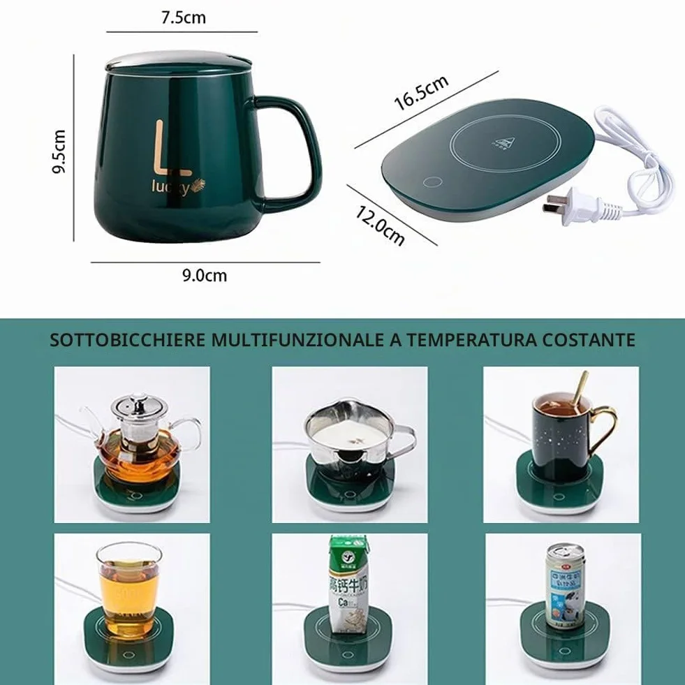 Scalda Tazza da Caffè Elettrico,55℃i Tazza di Controllo della Temperatura Intelligente per caffè Cacao e Bevande Calde, per casa e Ufficio scaldatazze elettrico (Verde)