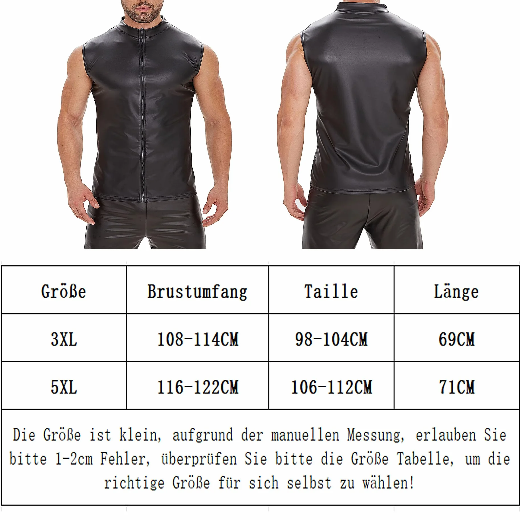 Maglietta da uomo in lattice nero effetto bagnato senza maniche pelle opaca erotica