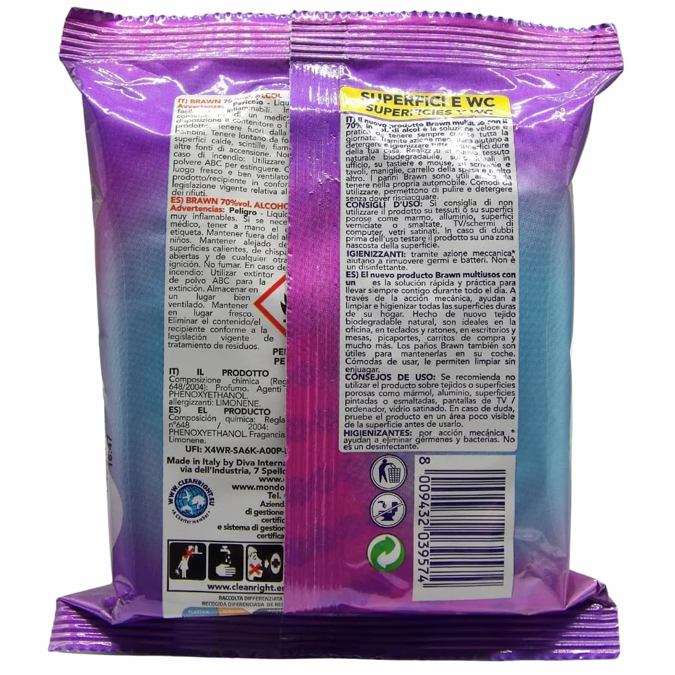 SOS IGIENE Salviette Detergenti Igienizzanti Superfici 70% vol. Alcol, Rimuove Germi e Batteri, Tessuto Biodisgregante (16 Panni)