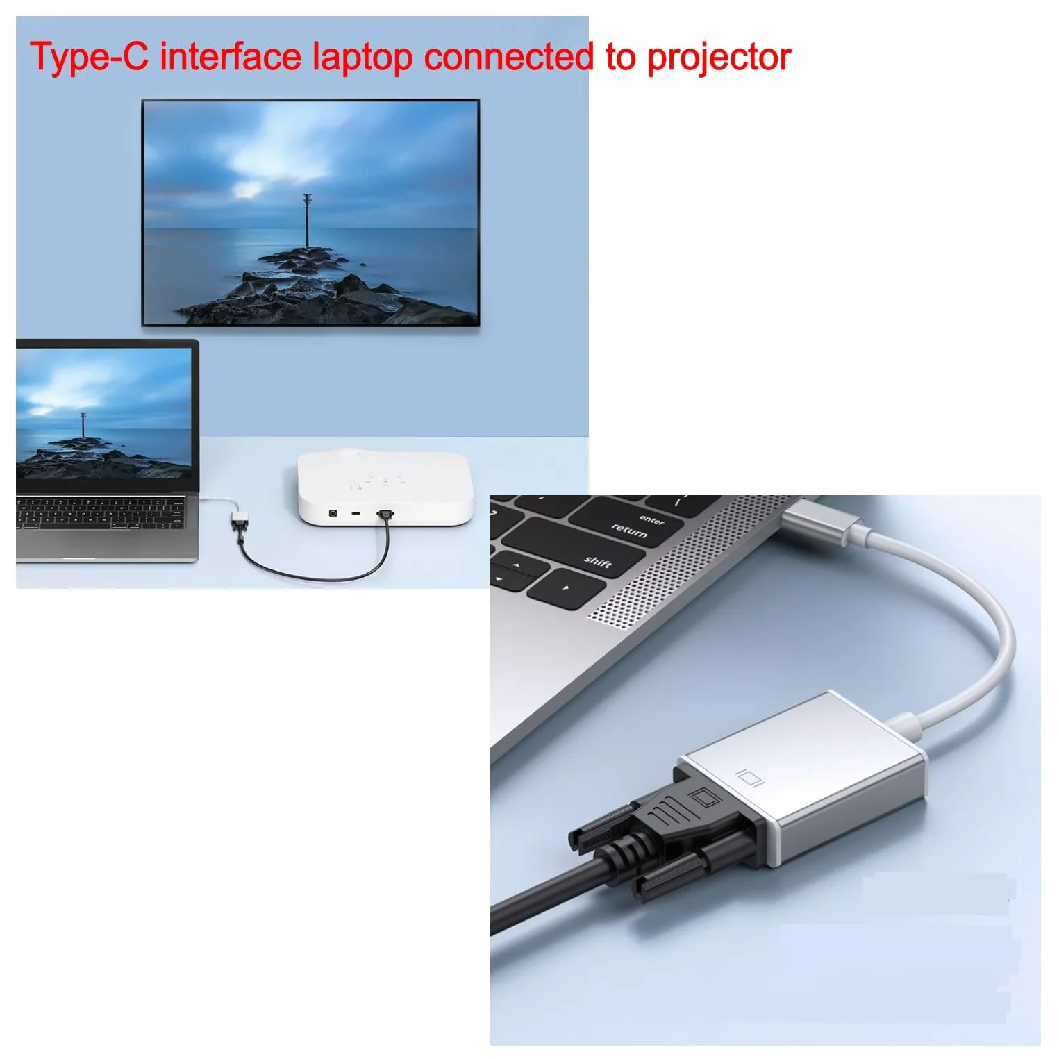 USB C do VGA Adapter, USB 3.1 Type C Thunderbolt 3/4 Mężczyzna do VGA Kobieta, dla MacBook Pro, iPhone 16 15 Pro/Max, iPad, Lenovo, Projektor