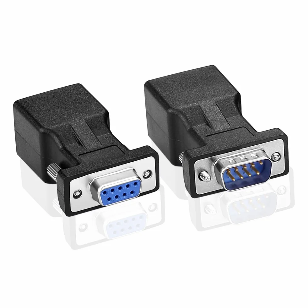 1 set (2pcs) Coppia DB9 RS232 9Pin Adattatore VGA Prolunga VIA CAT5e/CAT6/RJ45 Cavo Adapter Kit Extender fino a 100ft