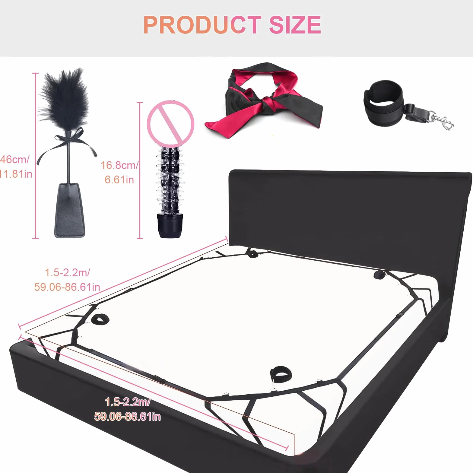 Qoosea SM Bondage Kit da Letto Regolabile con Manette e Maschera Occhi per Coppie