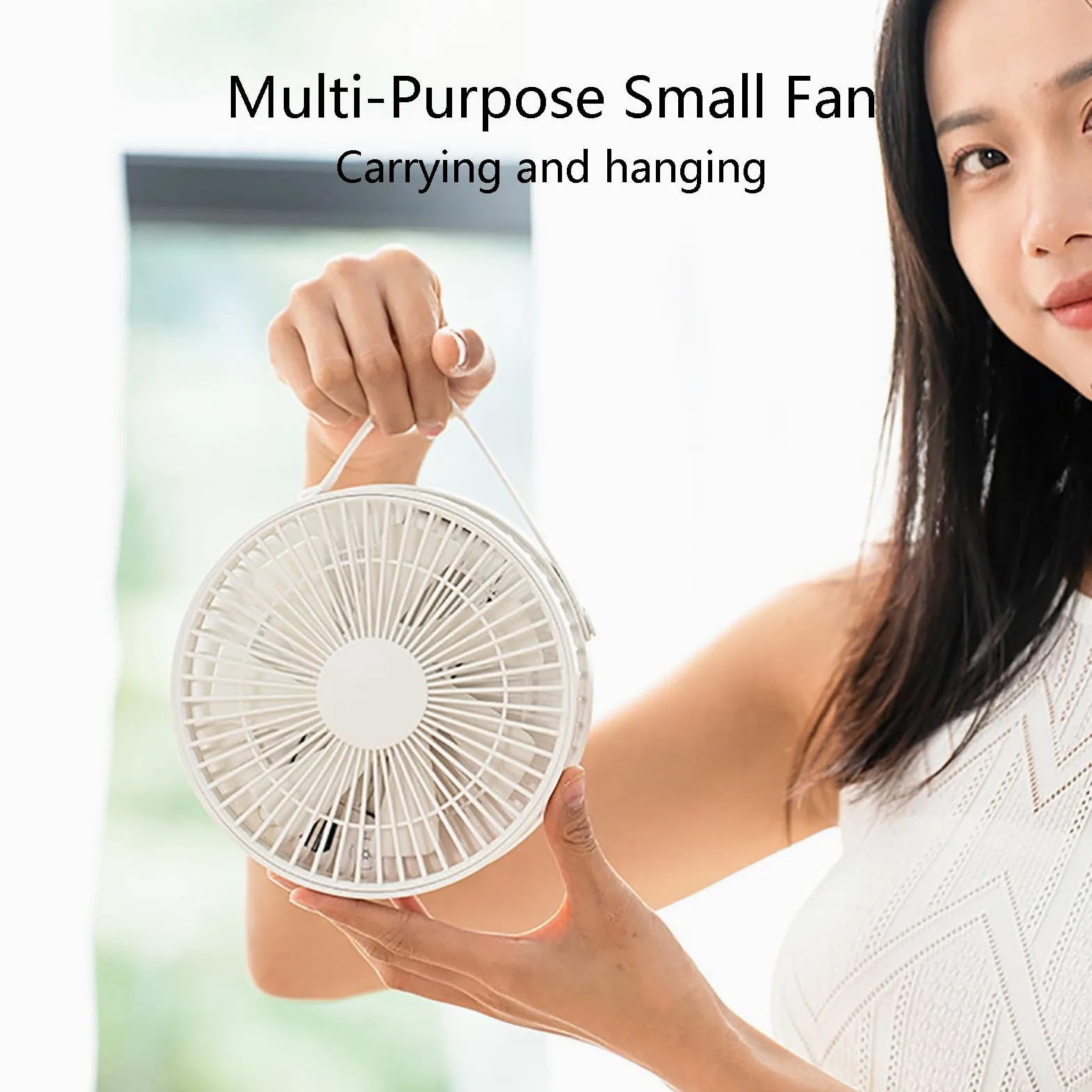 Ventilatore da tavolo portatile ricaricabile con luce notturna, ultra silenzioso, 5 velocità, design compatto per ufficio, dormitorio, viaggi, mini ventilatore pieghevole USB (bianco)