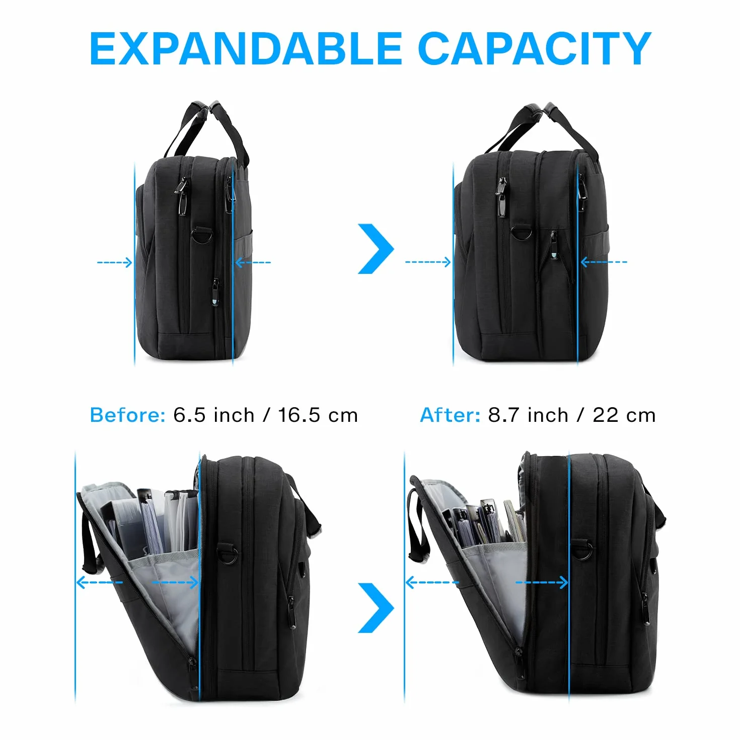 Bagsmart Borsa per Computer Portatile da 17,3 Pollici, Espandibile, per Uomo e Donna, Tracolla, Lavoro, Viaggi d'Affari, Ufficio, Chiudibile a Chiave, Nero