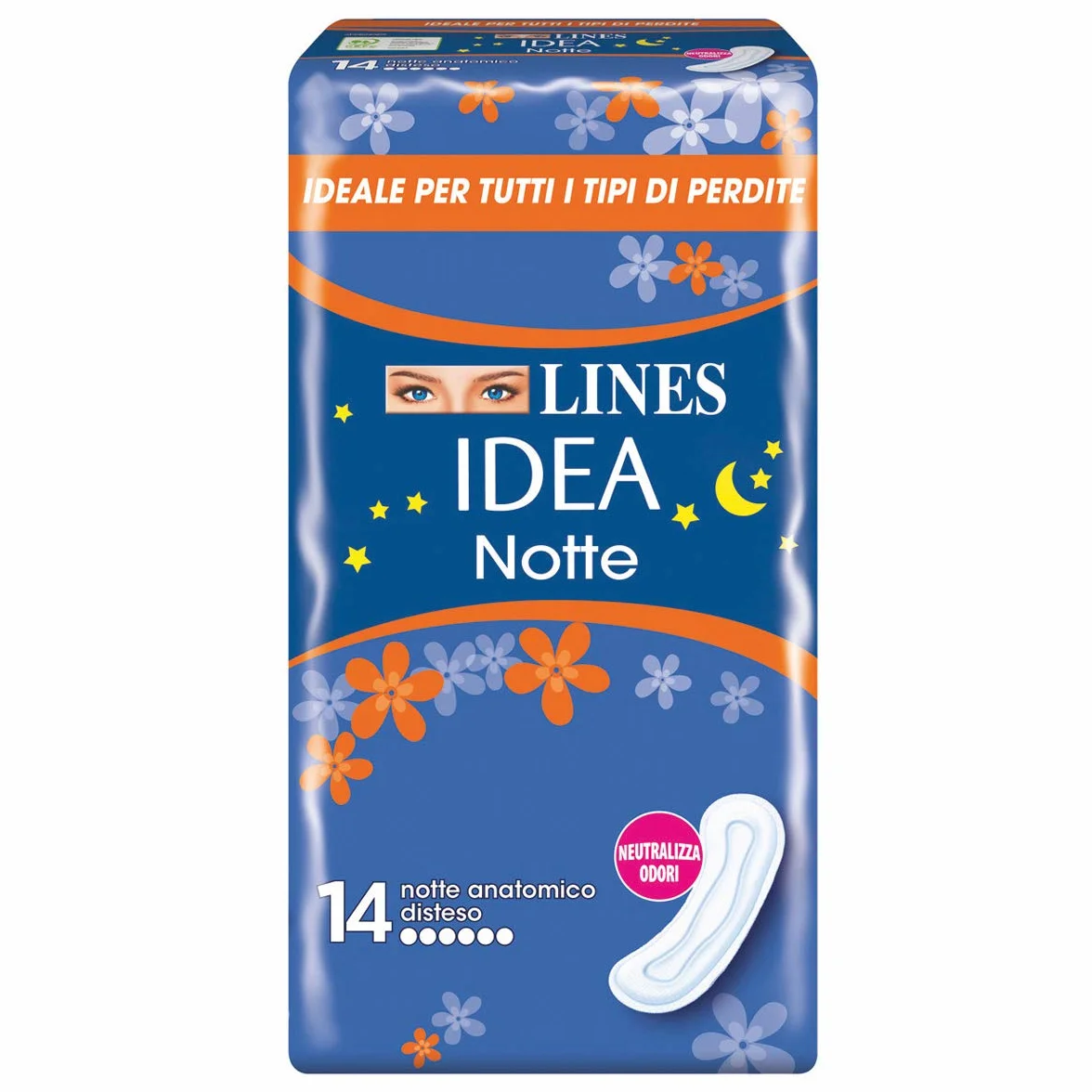 Lines Idea Sottile Notte Anatomico Disteso 14 Assorbenti Lunghi Neutralizza Odori Ipoallergenico