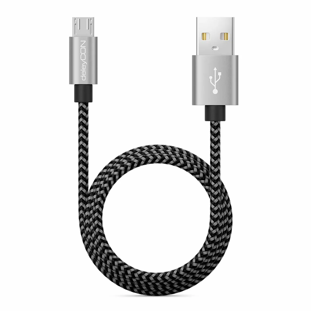 deleyCON 3,0m Cavo Micro USB in Nylon Cavo di Ricarica e Dati con Connettori in Metallo per Ricarica e Sincronizzazione Telefono Smartphone Tablet