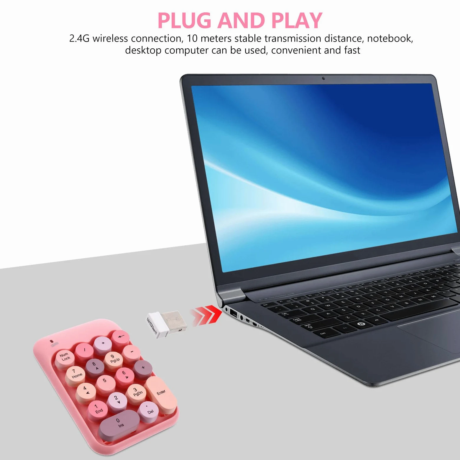 Tastierino Numerico Wireless Portatile Rosa, Mini Tastiera | 18 Tasti Indipendenti, Abs, Tasto Backspace e Input Rapido, per Ufficio e Notebook